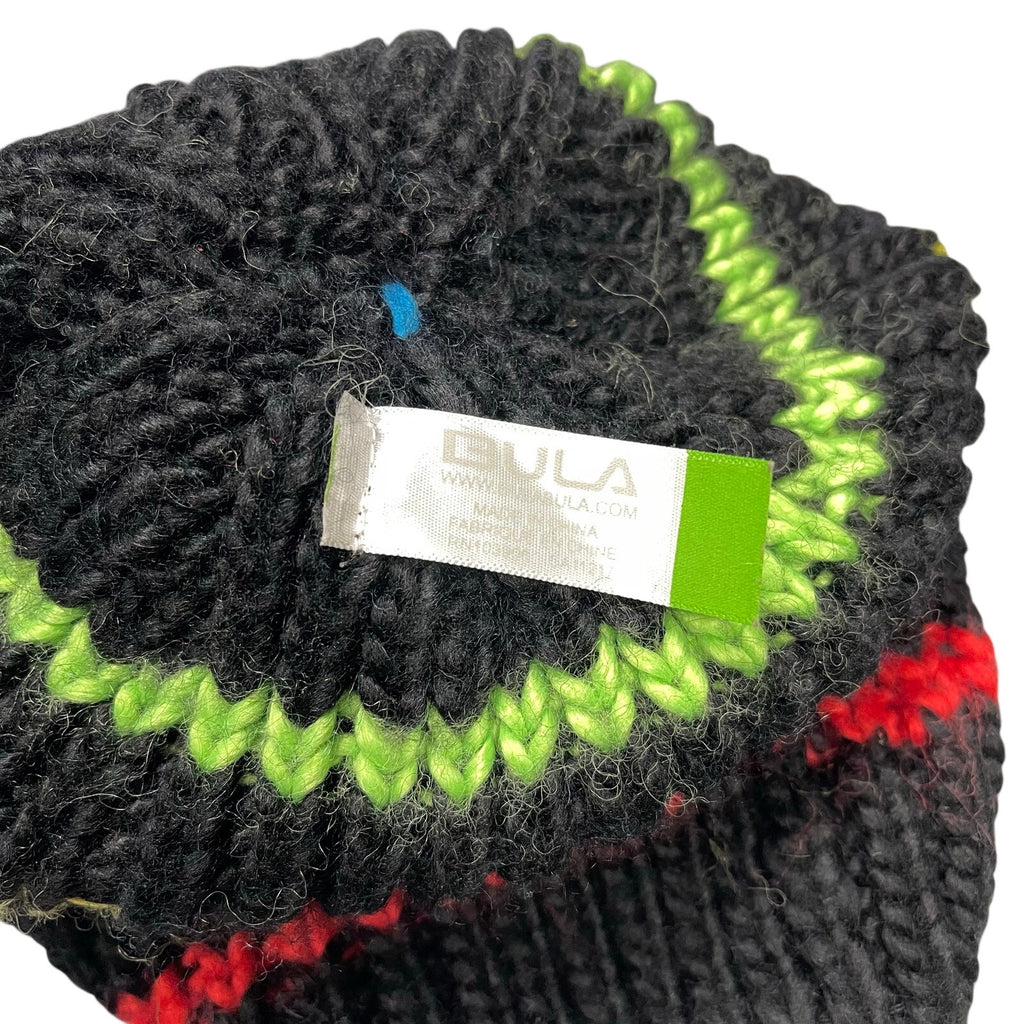 Bula Hat Pom Pom Black Striped Plush Knit Soft