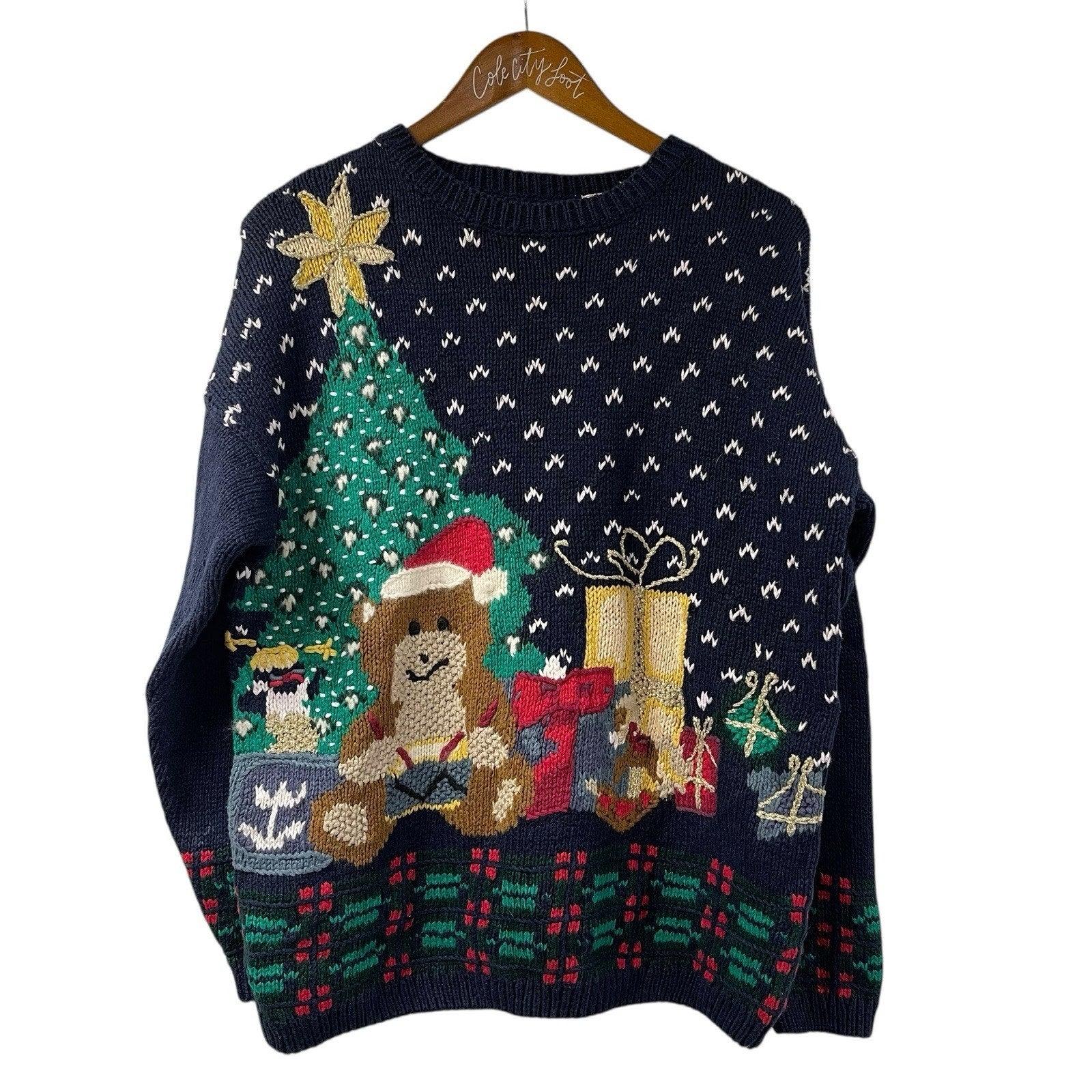 Not So Ugly Christmas Sweater Teddy Bears Decorating Tree Presents