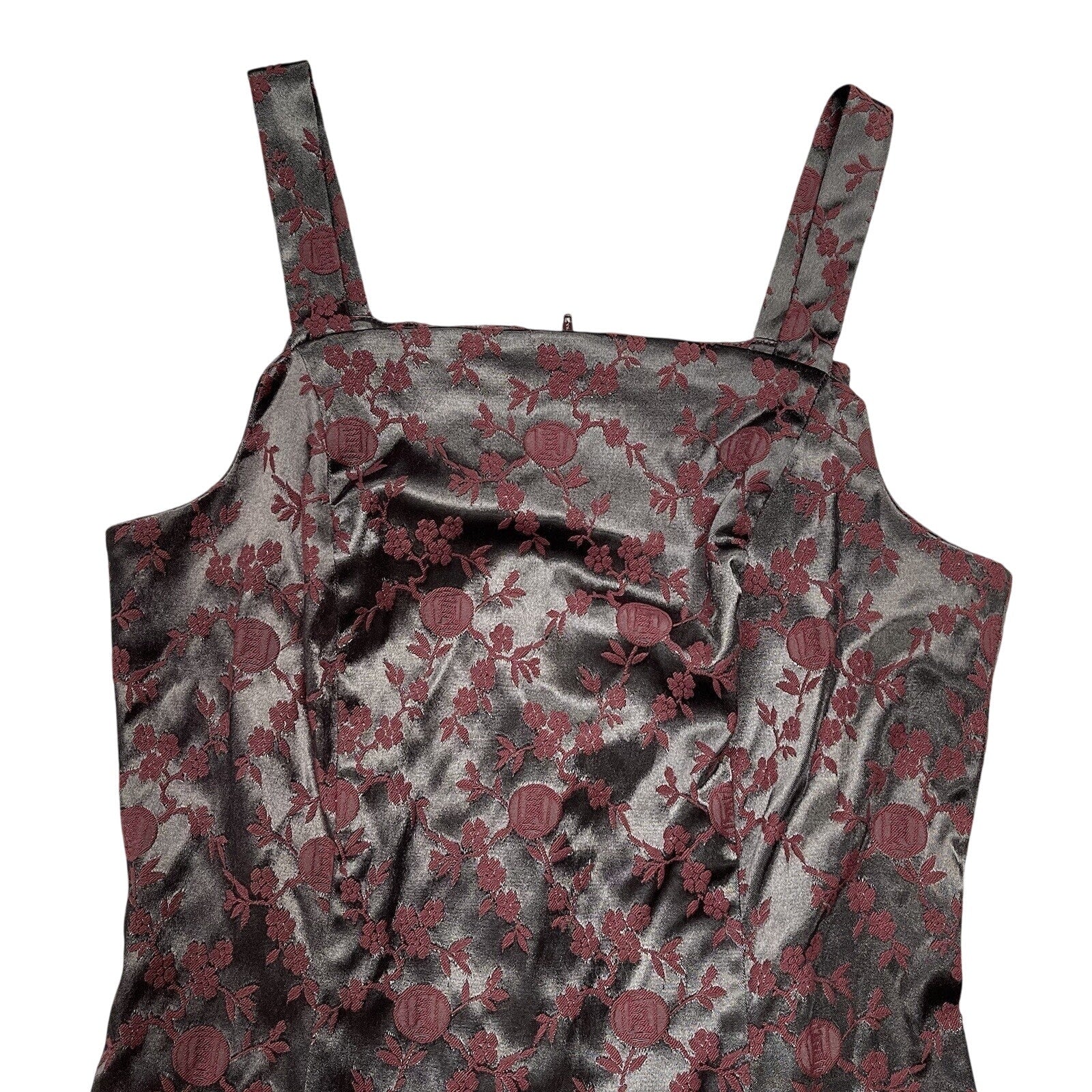 Mini Slip Dress Maroon Shiny Brocade City Triangles Vintage Size 9