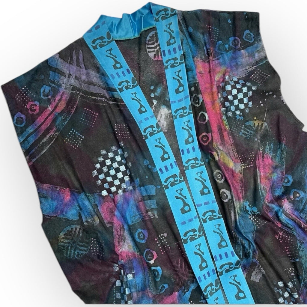 One Of A Kind Hand Painted Maxi Vest Duster Kimono Style Colorful Art To Wear
