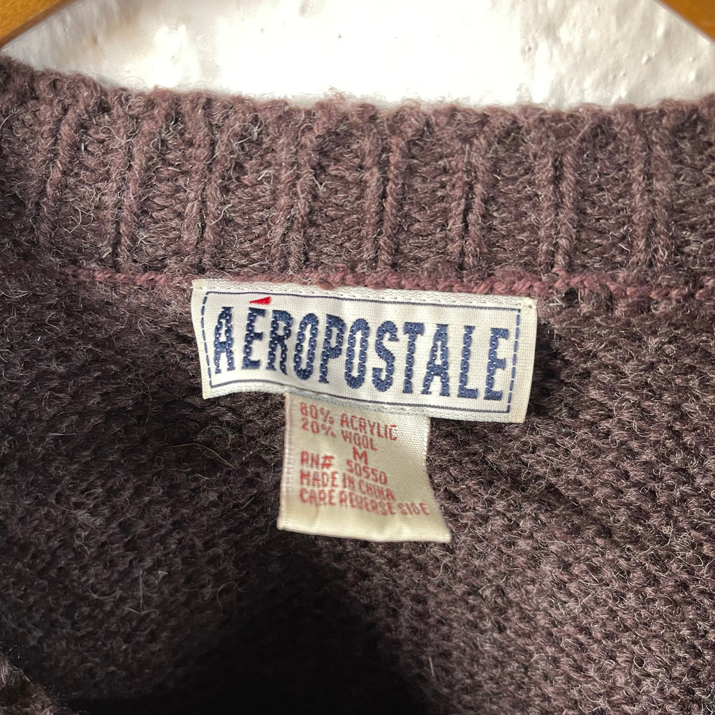 Aeropostale Christmas Sweater Gray Purple Knitted Vintage M Wool Blend