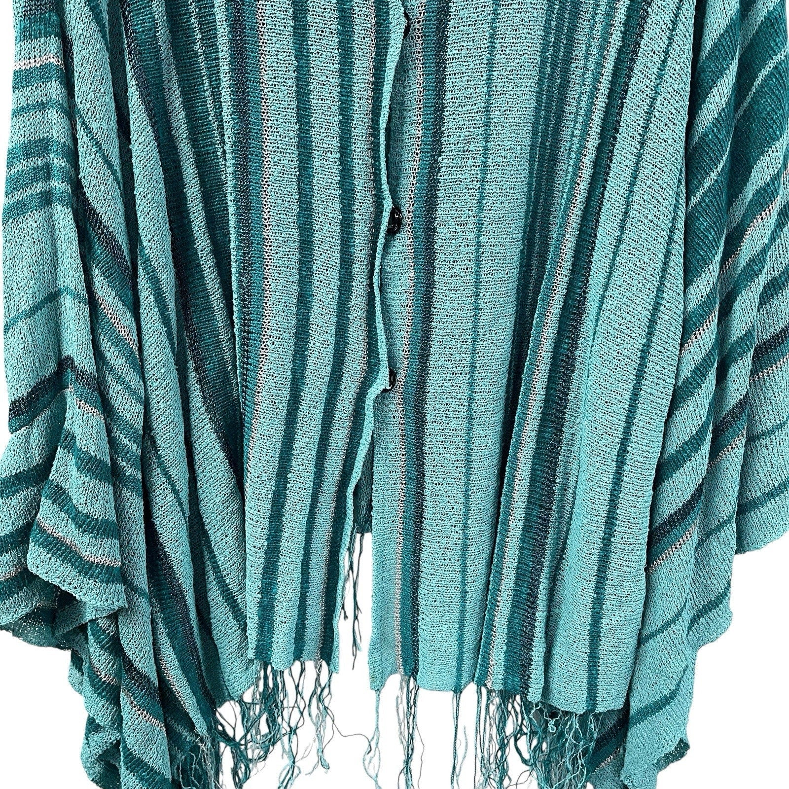 Knit Striped Blue Poncho OS Barbara Who? Fringe Lagenlook