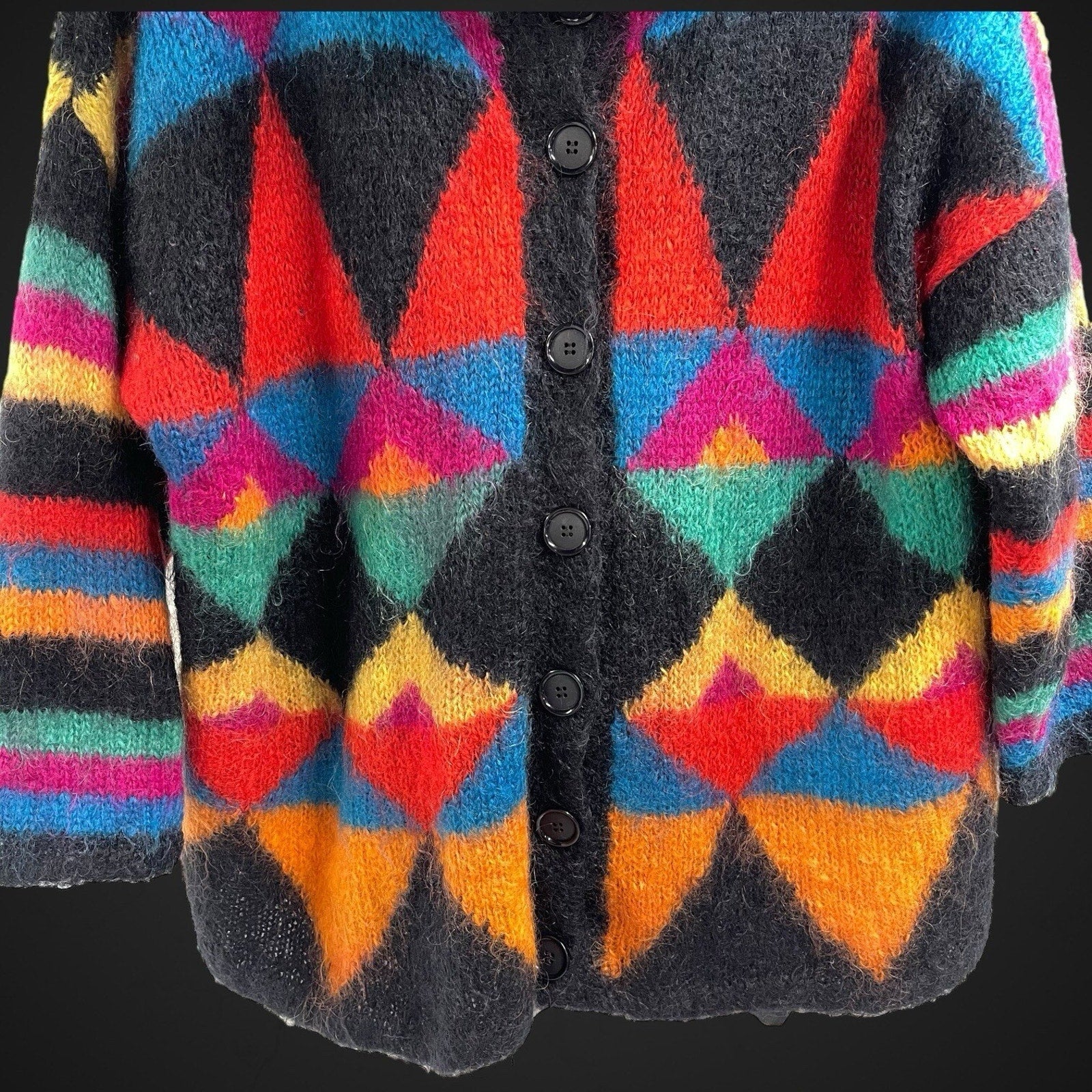 Melinda Coss Original Colorful Knit Sweater Vintage Cardigan Jacket OS