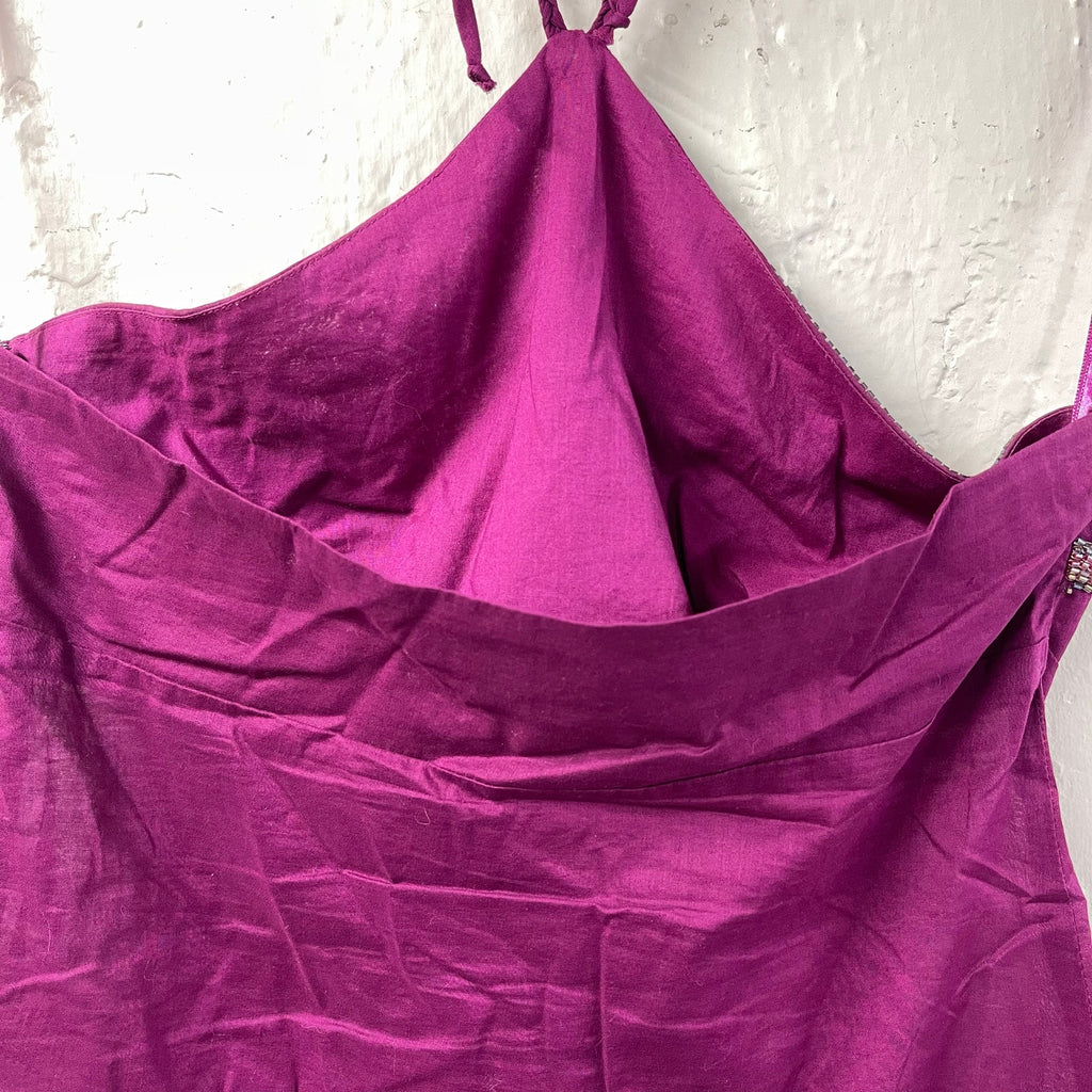 bebe beaded going out top halter purple handkerchief hem small vintage