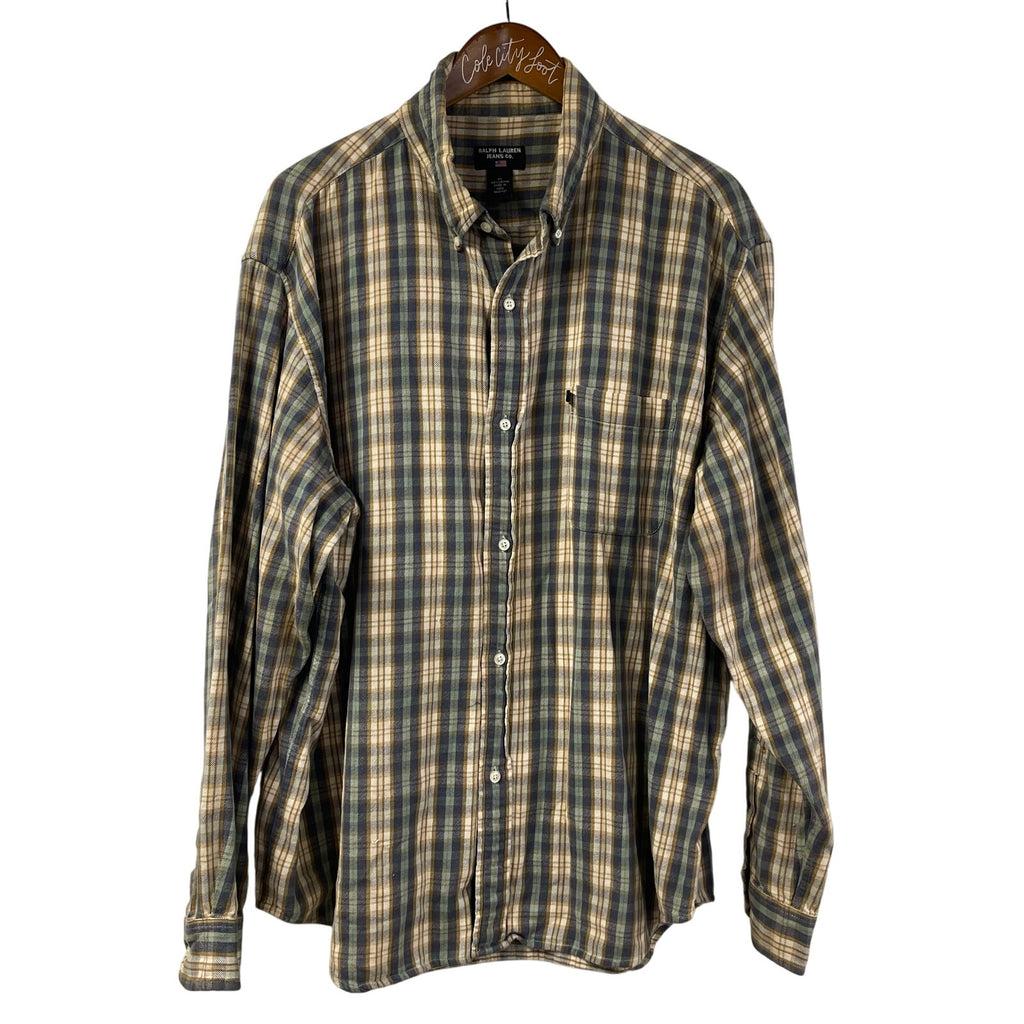 Ralph Lauren Jeans Company Plaid Long Sleeve Shirt XL Vintage 100% Cotton