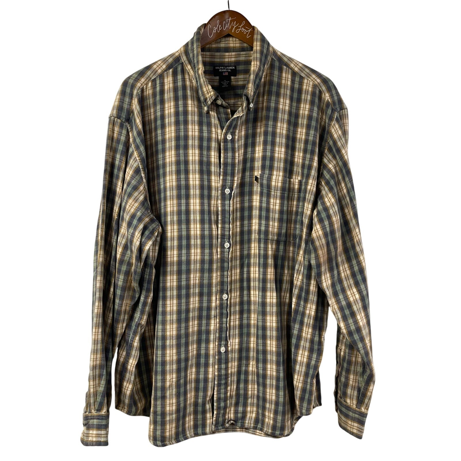 Ralph Lauren Jeans Company Plaid Long Sleeve Shirt XL Vintage 100% Cotton