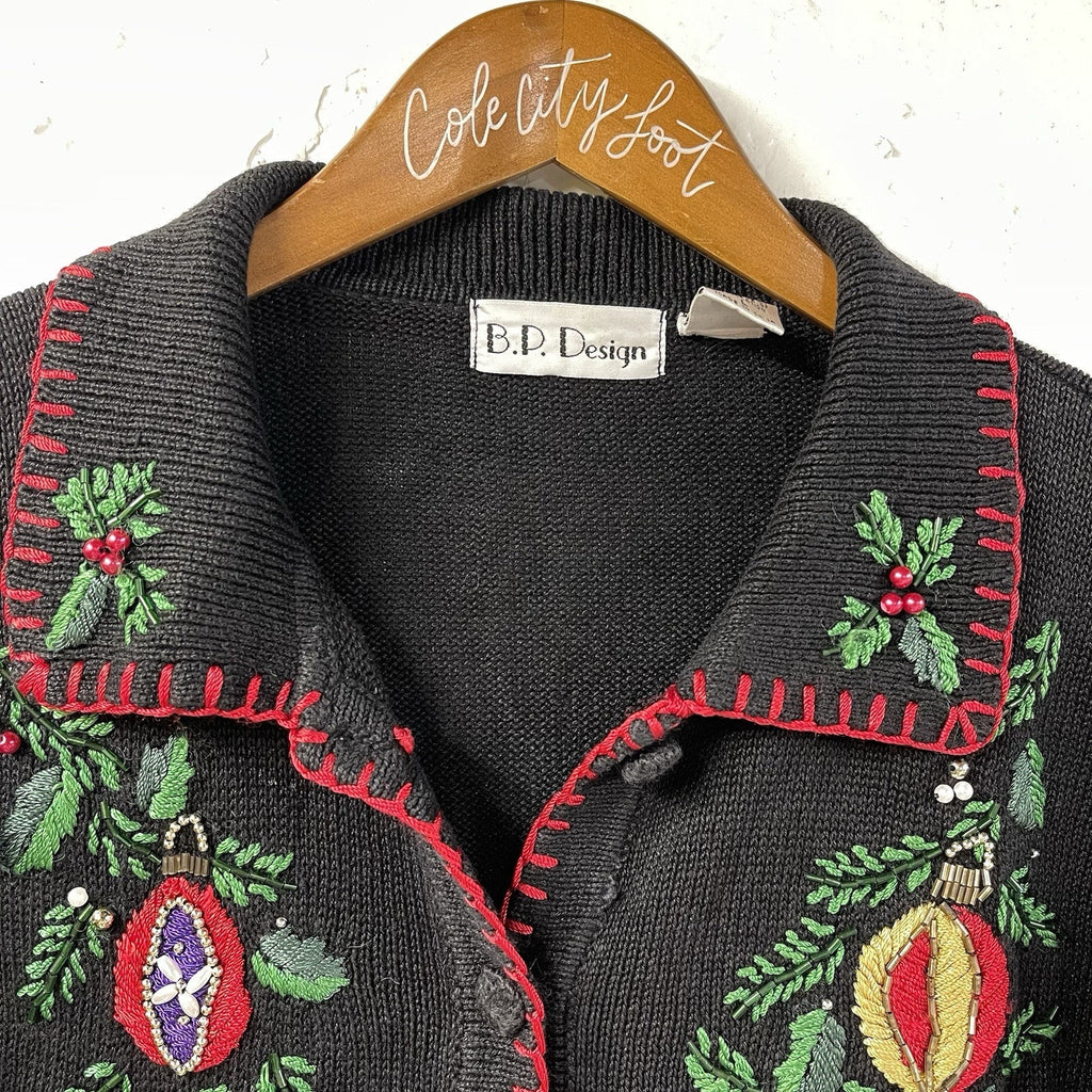 Not So Ugly Christmas Sweater BP Design Knit VTG Ornaments Holly Doll Rocking 🎠