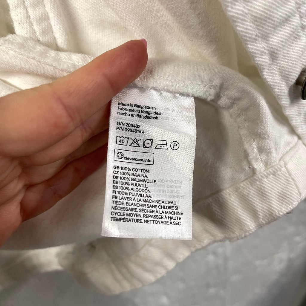 Distressed White Jean Jacket Shirt Divided by H&M Large Chore Work