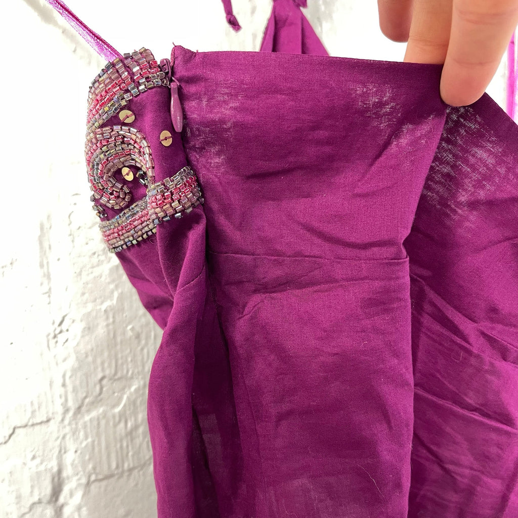 bebe beaded going out top halter purple handkerchief hem small vintage