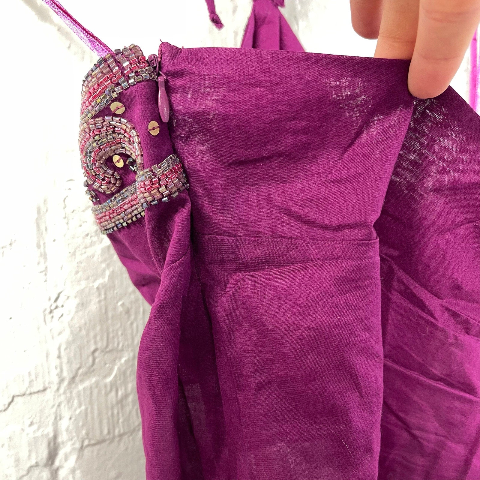 bebe beaded going out top halter purple handkerchief hem small vintage