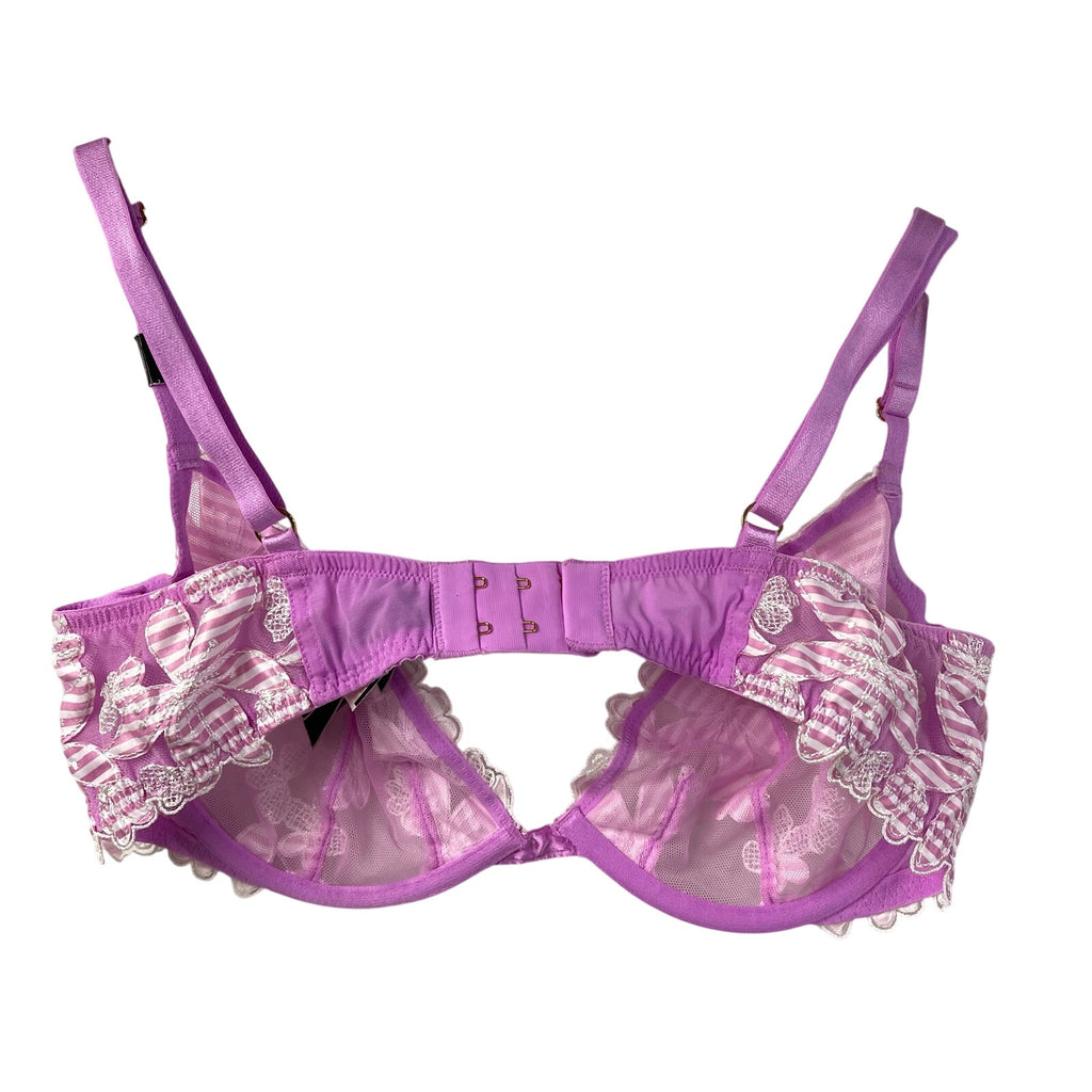 Victorias Secret Bra Purple Floral Appliqué Low Cut Demi 36C NWT