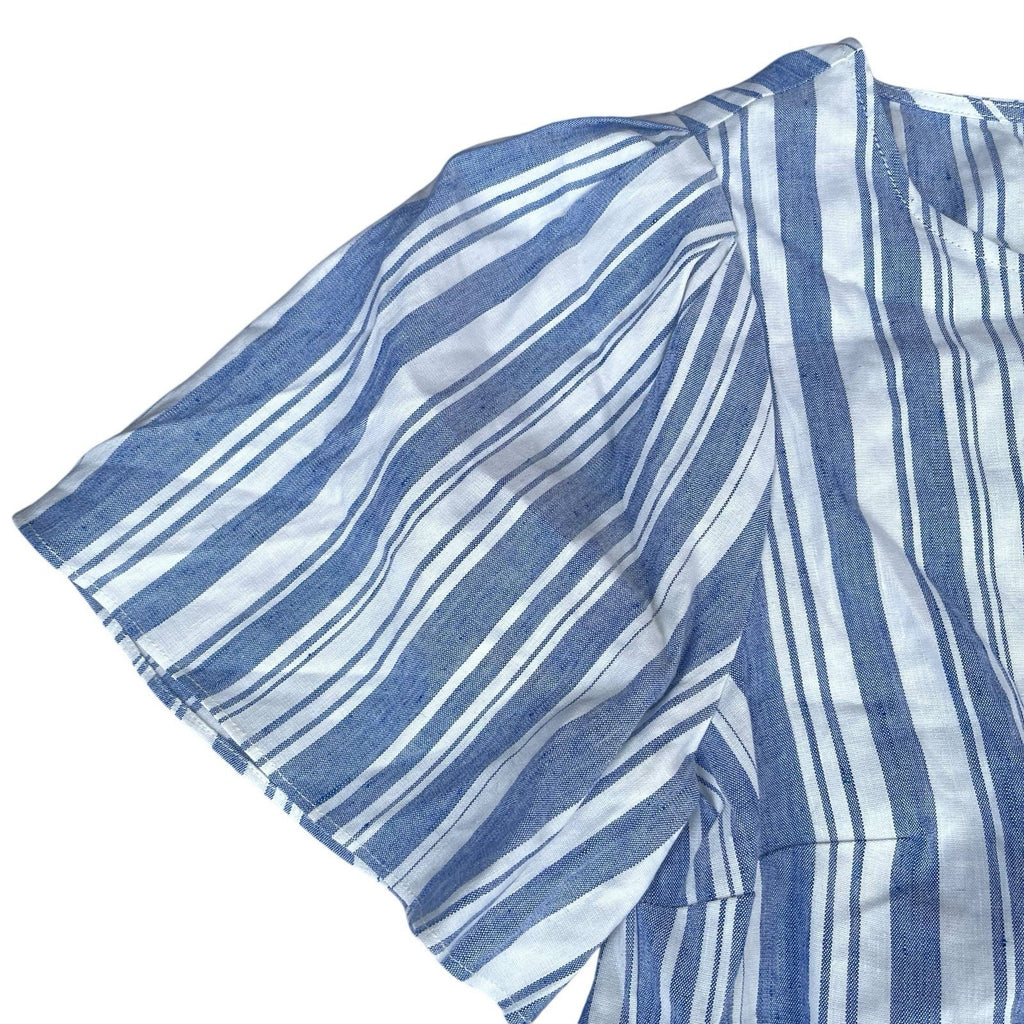 Cabi Wing Top Striped Blue Linen Blend Women’s Top 5343 Small