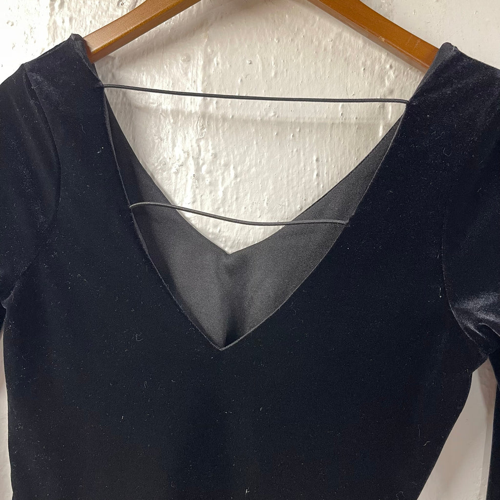 My Michelle Velour Top Open Back Medium Vintage 3/4 Sleeve Fitted Stretchy