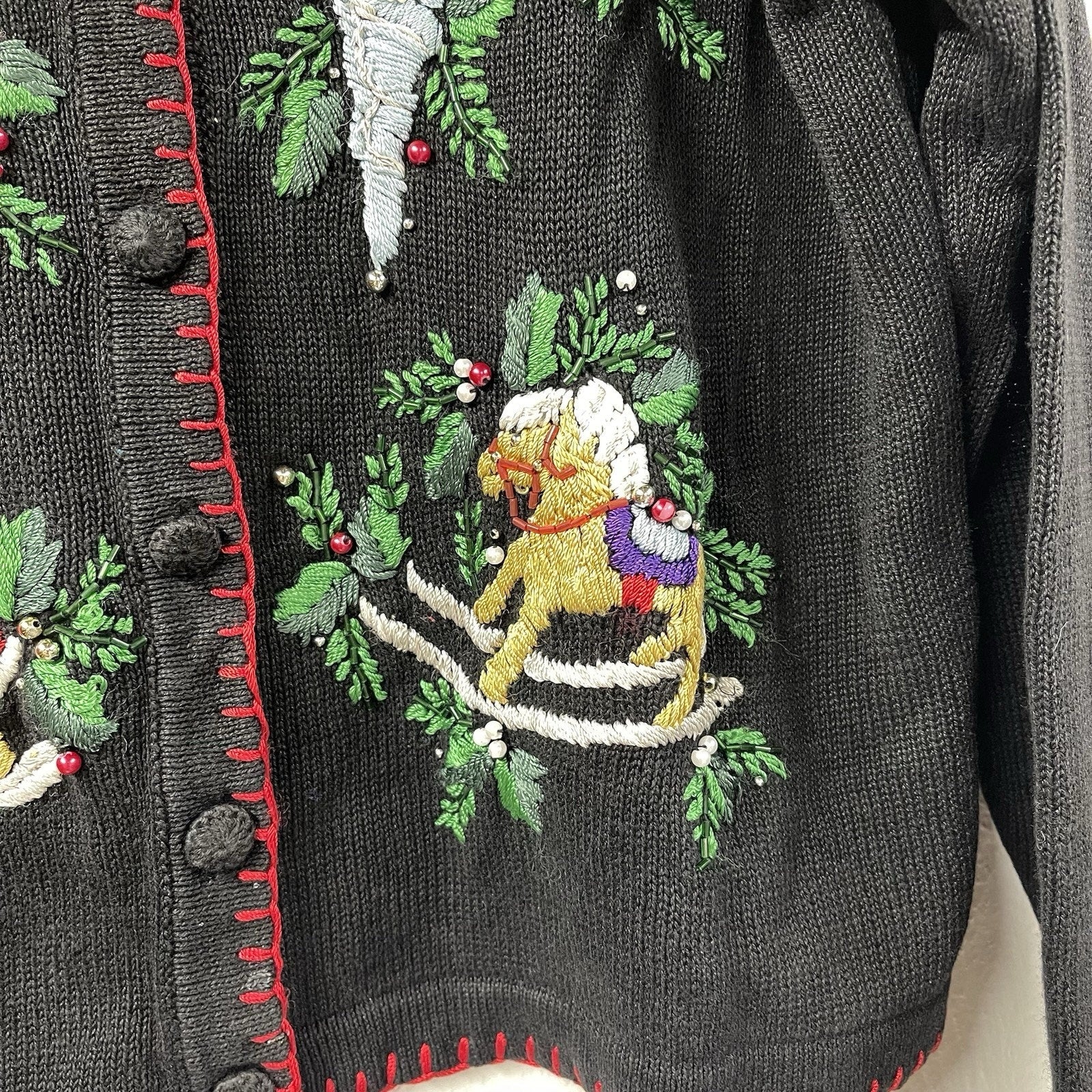 Not So Ugly Christmas Sweater BP Design Knit VTG Ornaments Holly Doll Rocking 🎠