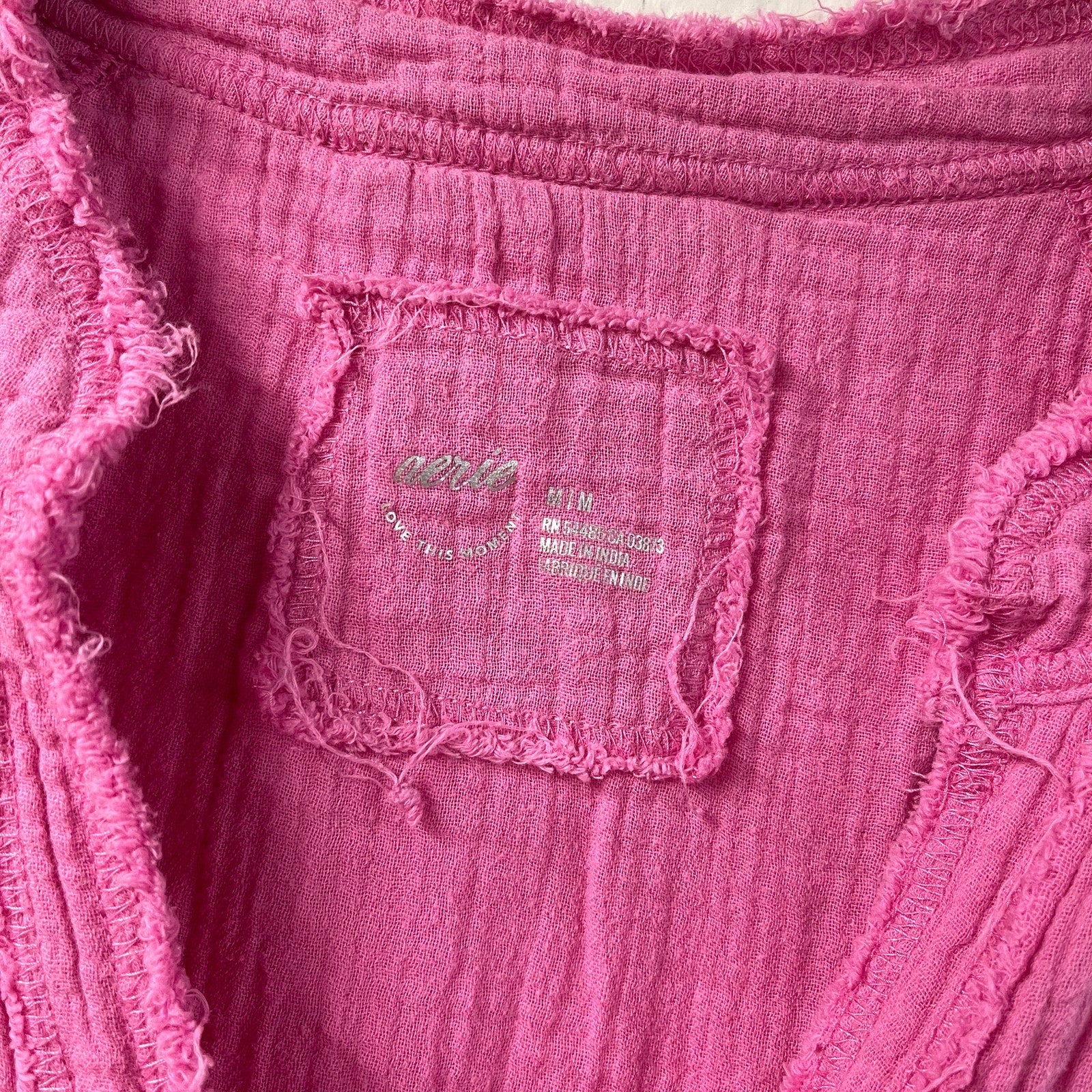Aerie Gauzy Pink Oversized Shirt Medium Raw Hem