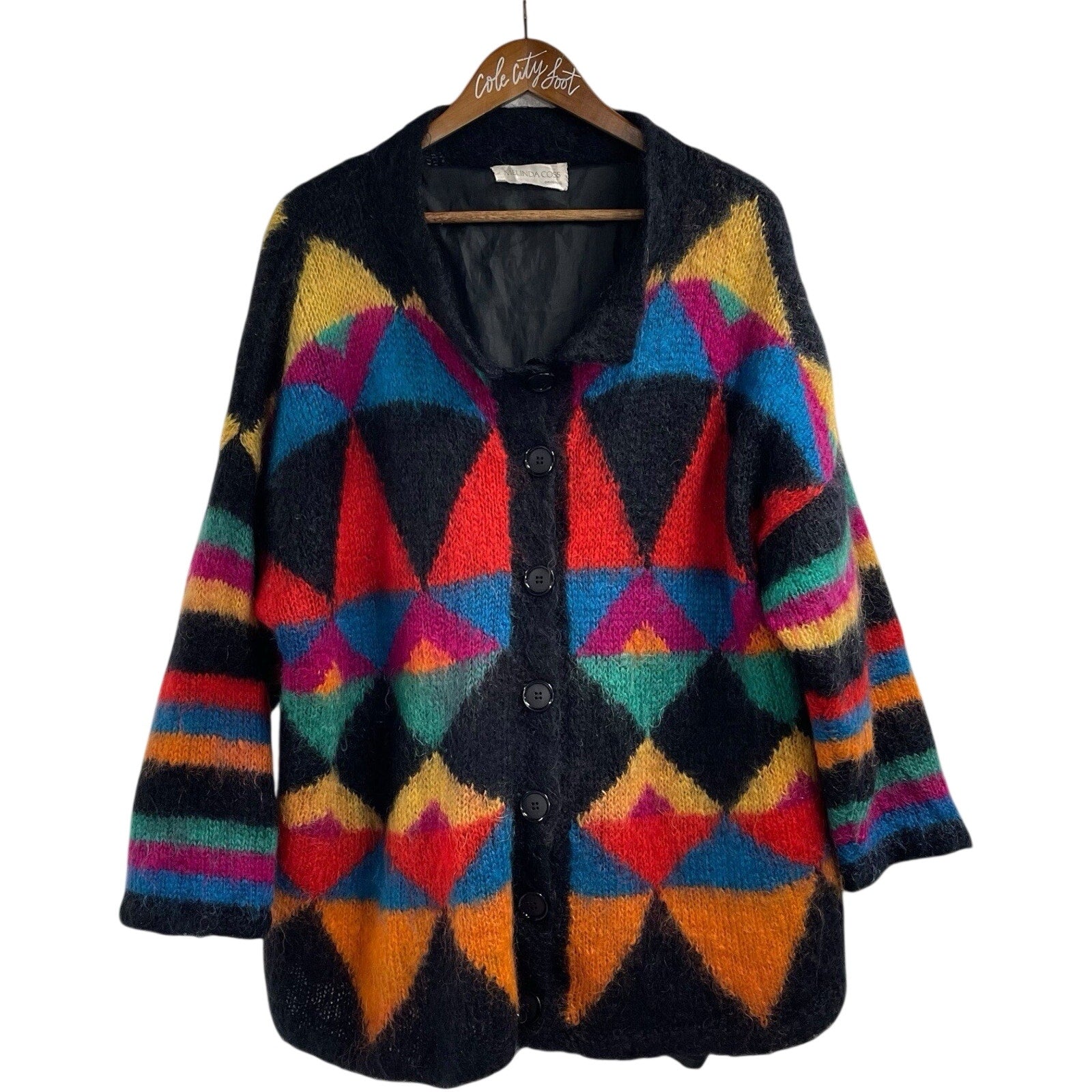 Melinda Coss Original Colorful Knit Sweater Vintage Cardigan Jacket OS