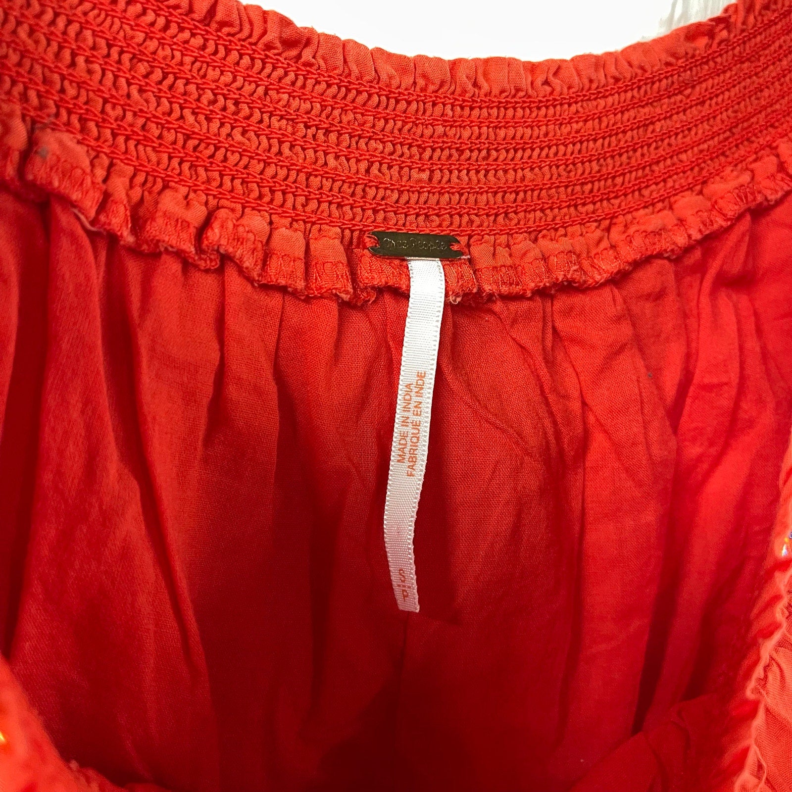 Free People Embroidered Mini Dress Peasant Red Small