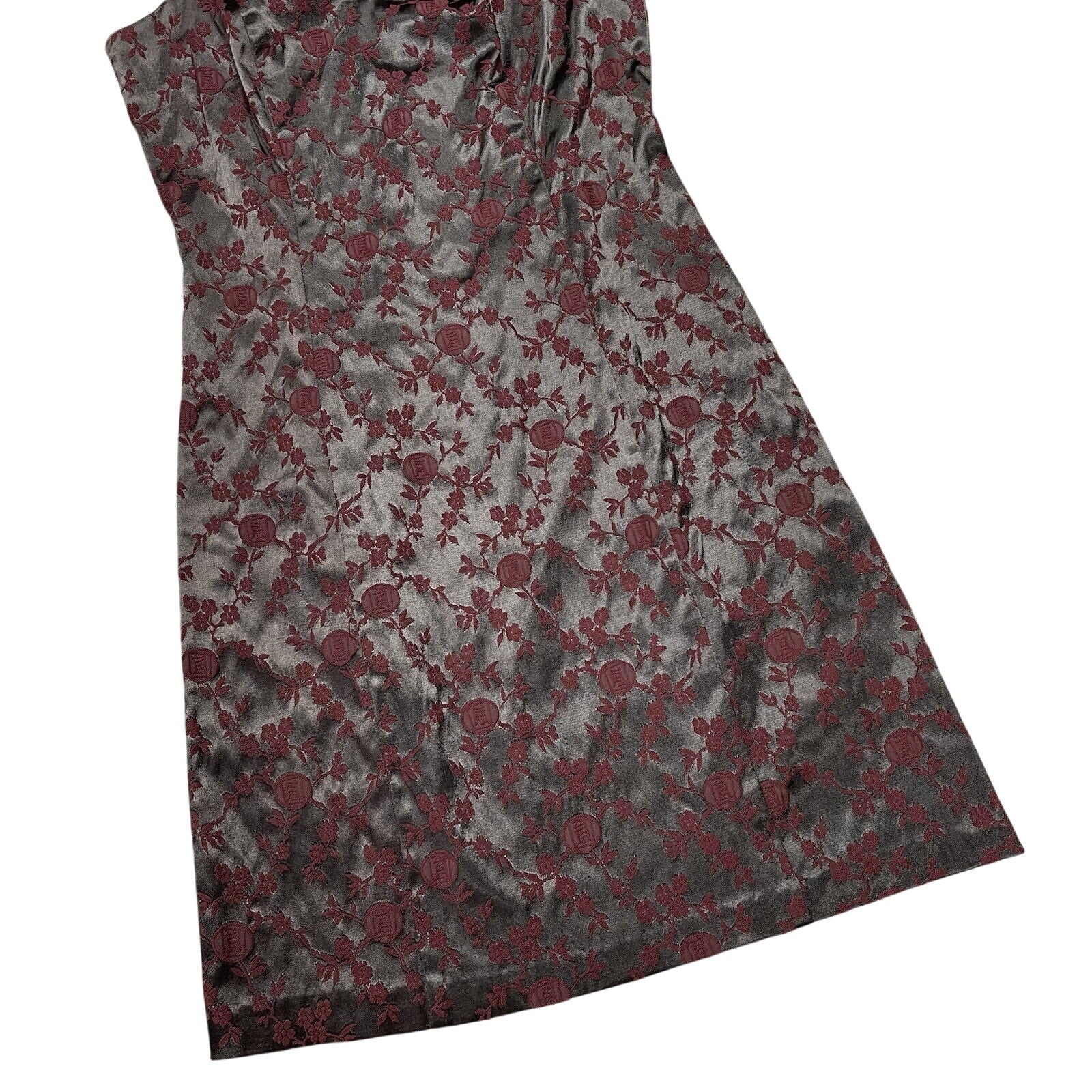 Mini Slip Dress Maroon Shiny Brocade City Triangles Vintage Size 9