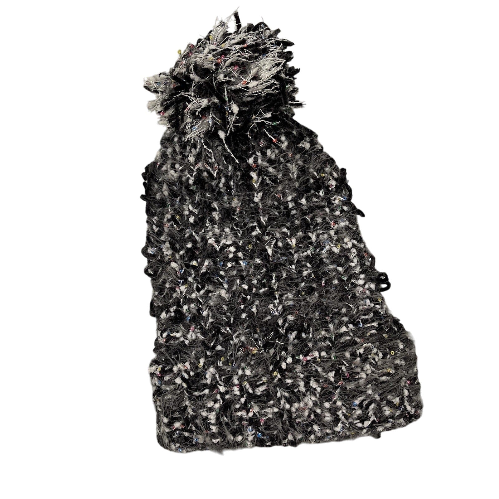 Betsey Johnson Pom Pom Hat Knit Black White Chenille