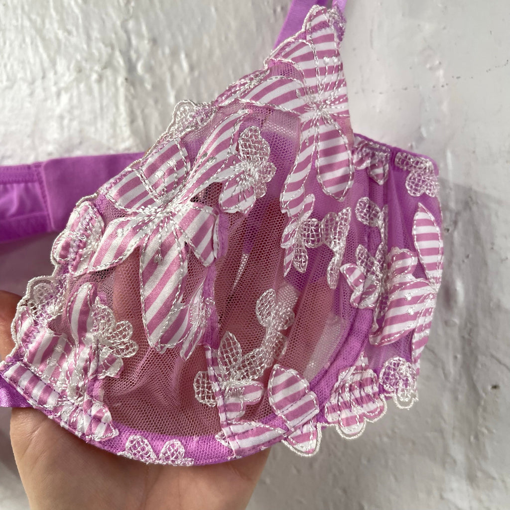Victorias Secret Bra Purple Floral Appliqué Low Cut Demi 36C NWT