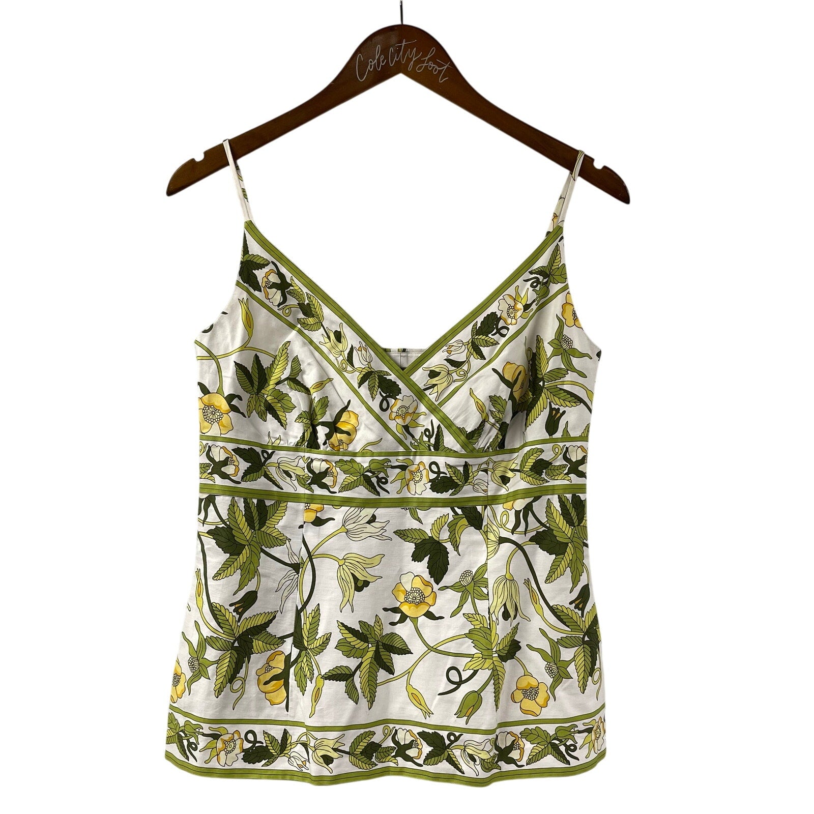 Ann Taylor Floral Tank Top 4 Spaghetti Strap Vintage Girly Green White
