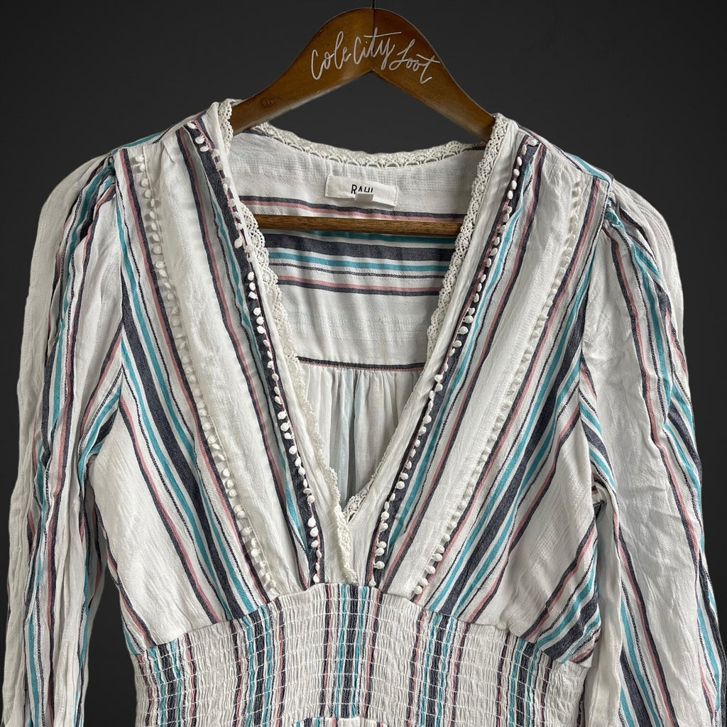 Rahi Long Sleeve Striped Dress Medium White Blue Pink Anthropologie