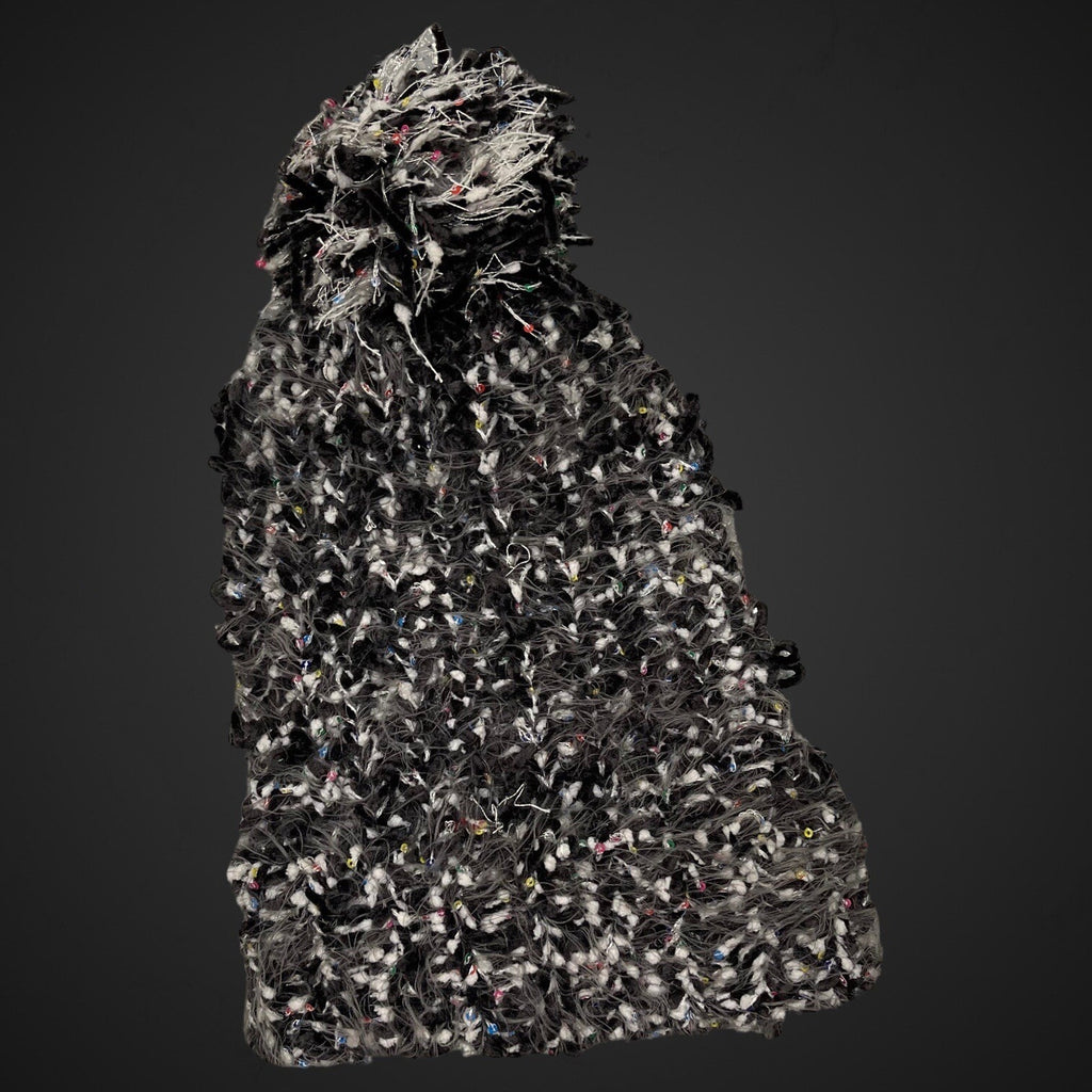 Betsey Johnson Pom Pom Hat Knit Black White Chenille