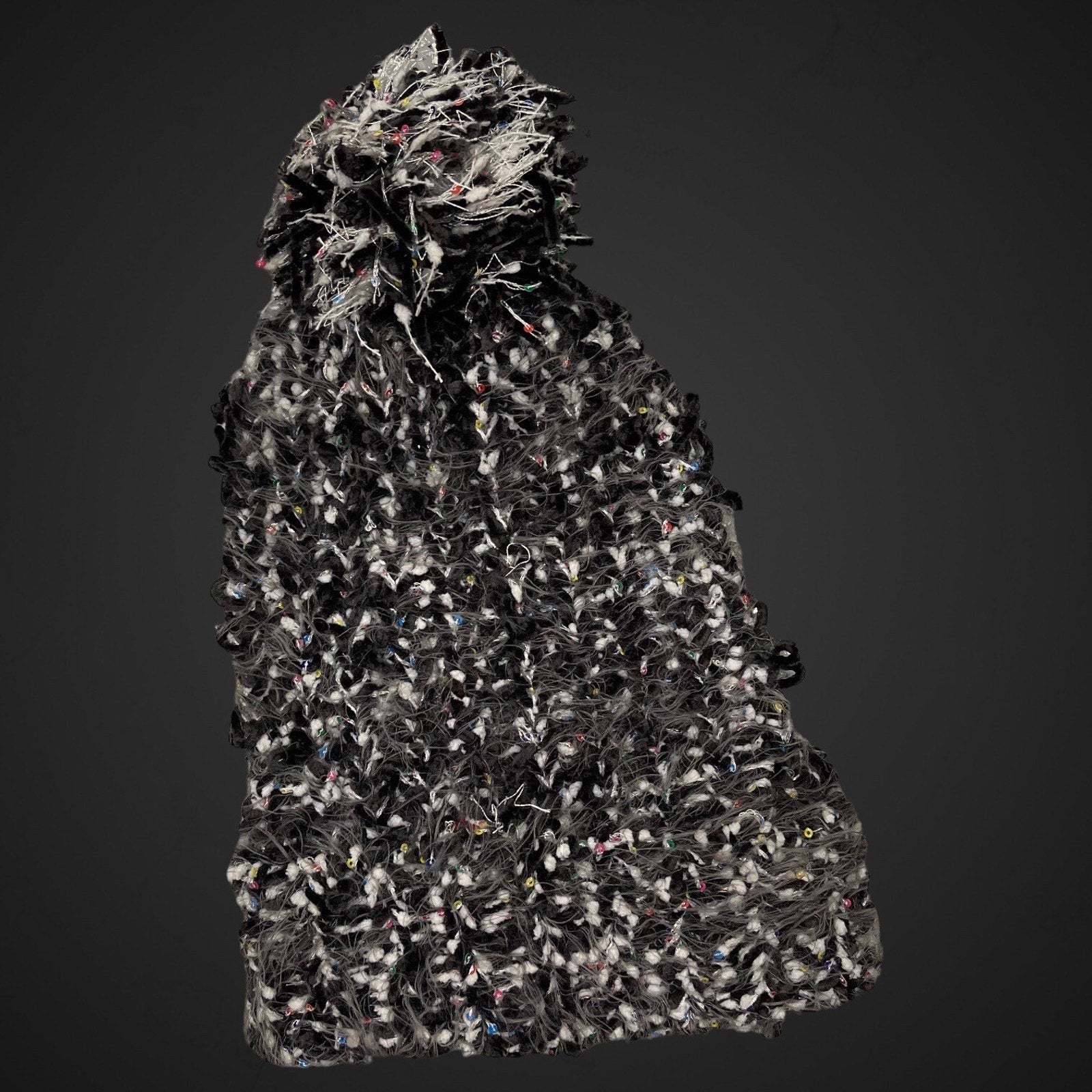 Betsey Johnson Pom Pom Hat Knit Black White Chenille