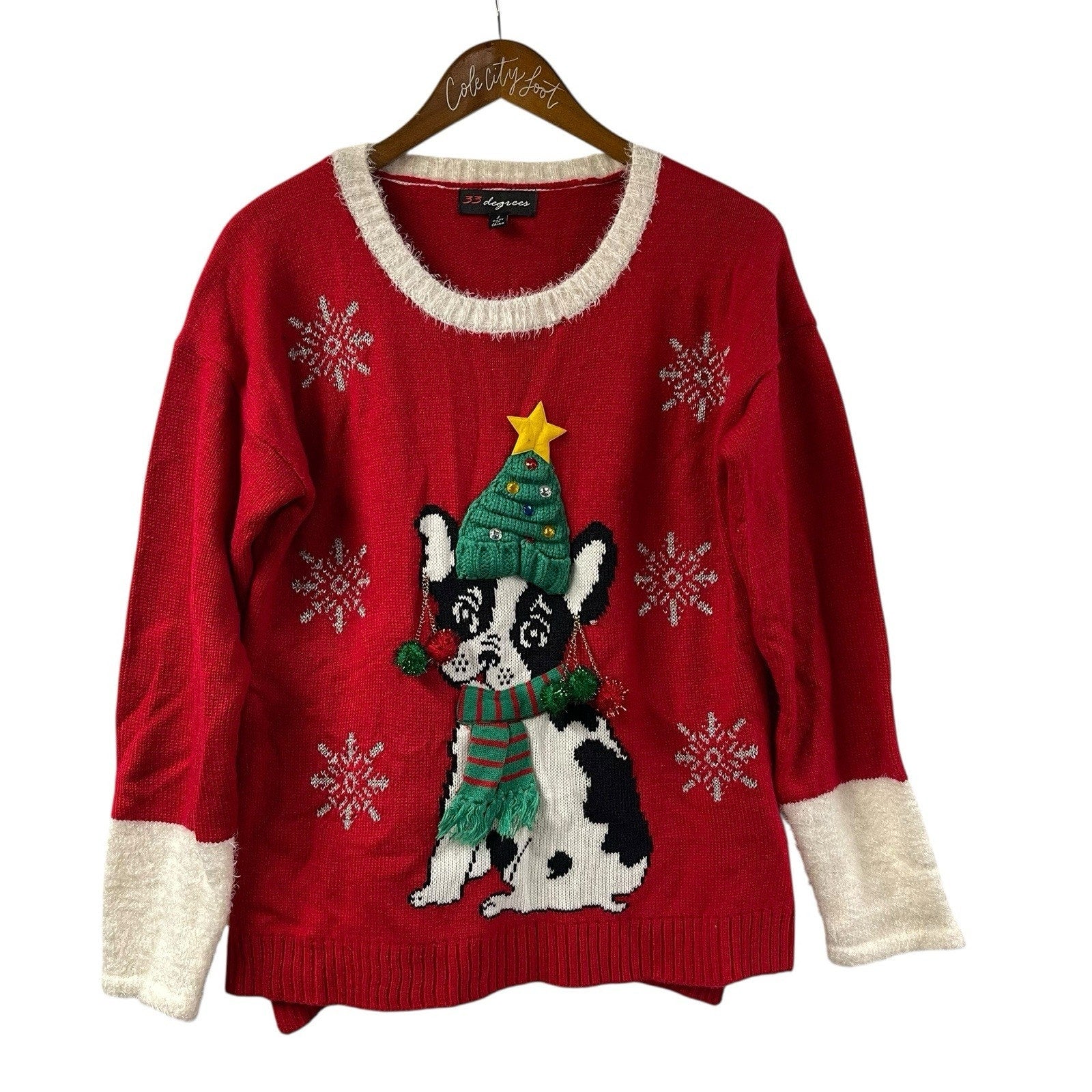 Not So Ugly Christmas Sweater Pug Tree Bells Medium Festive Fun Holiday