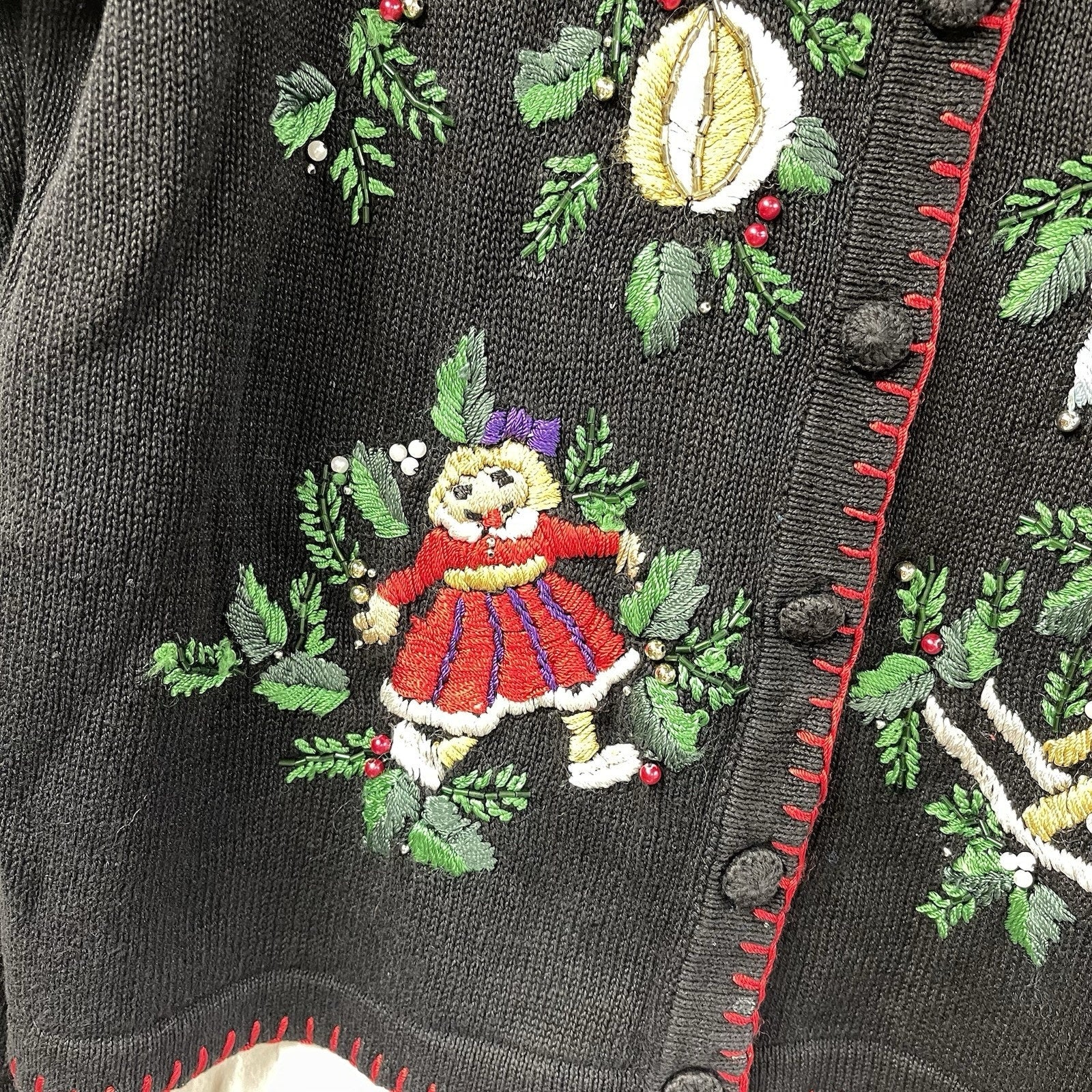 Not So Ugly Christmas Sweater BP Design Knit VTG Ornaments Holly Doll Rocking 🎠