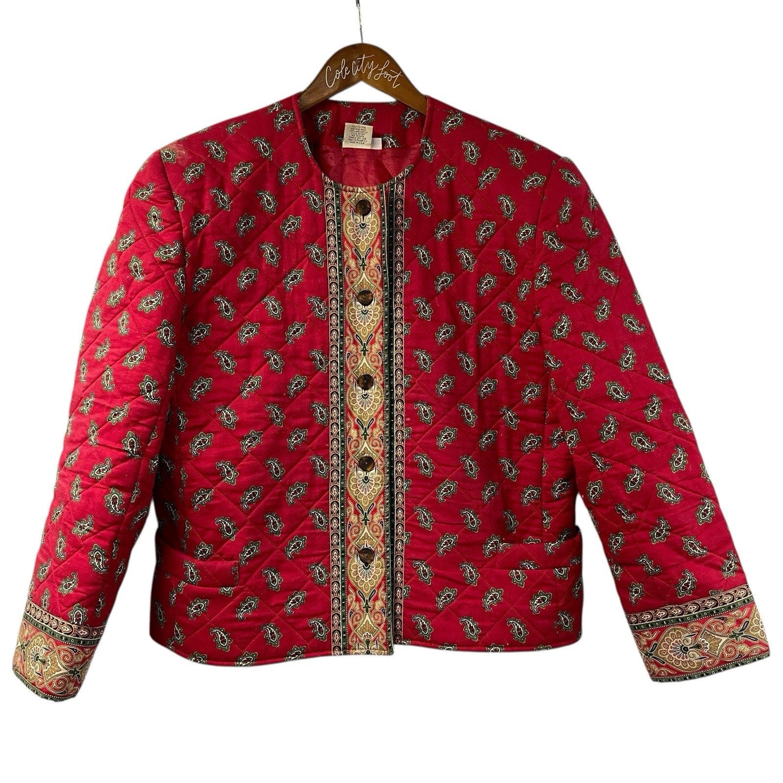 Not So Ugly Christmas Jacket Vera Bradley Quilted Red Paisley Large Vintage