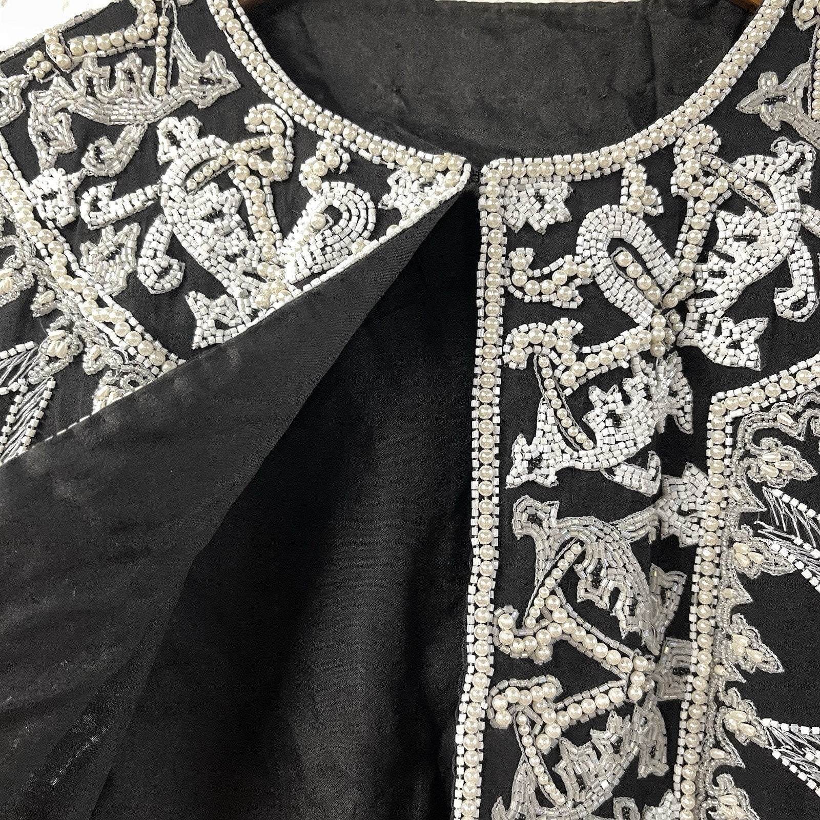 Black And White Beaded Jacket Vintage Party Top Heavy Elegant