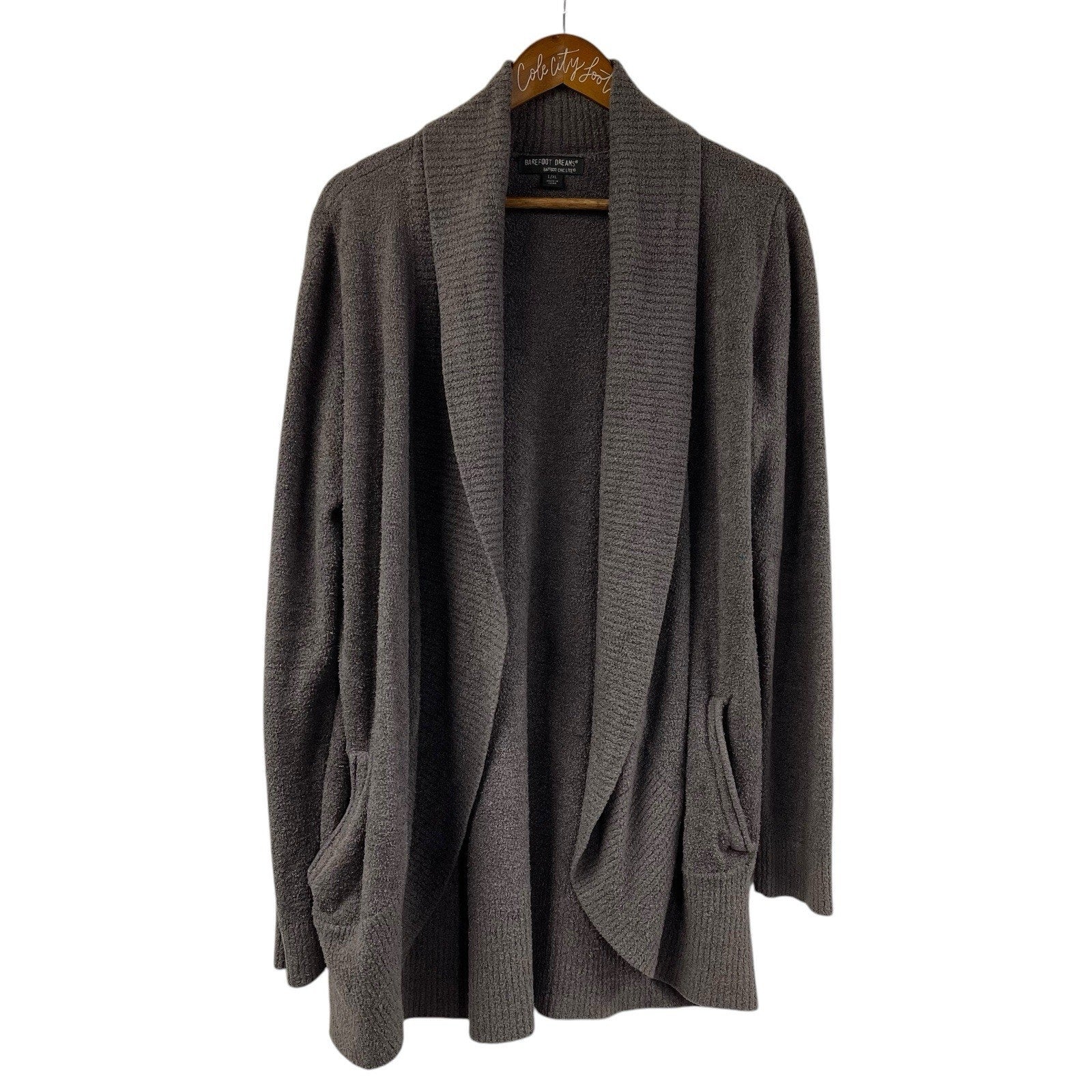 Barefoot Dreams Bamboo Chic Lite Knit Shawl Collar Cardigan Duster L/XL Gray