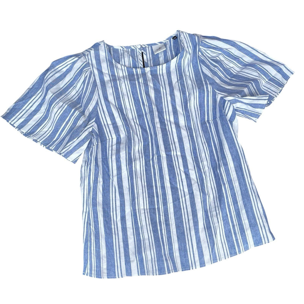 Cabi Wing Top Striped Blue Linen Blend Women’s Top 5343 Small