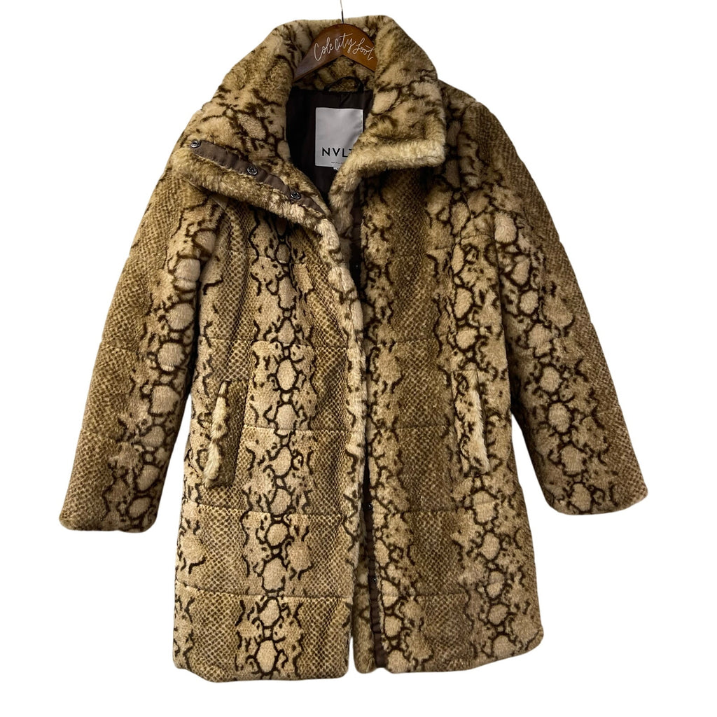 NVLT Furry Jacket Animal Print Small Python Print Puffer Coat