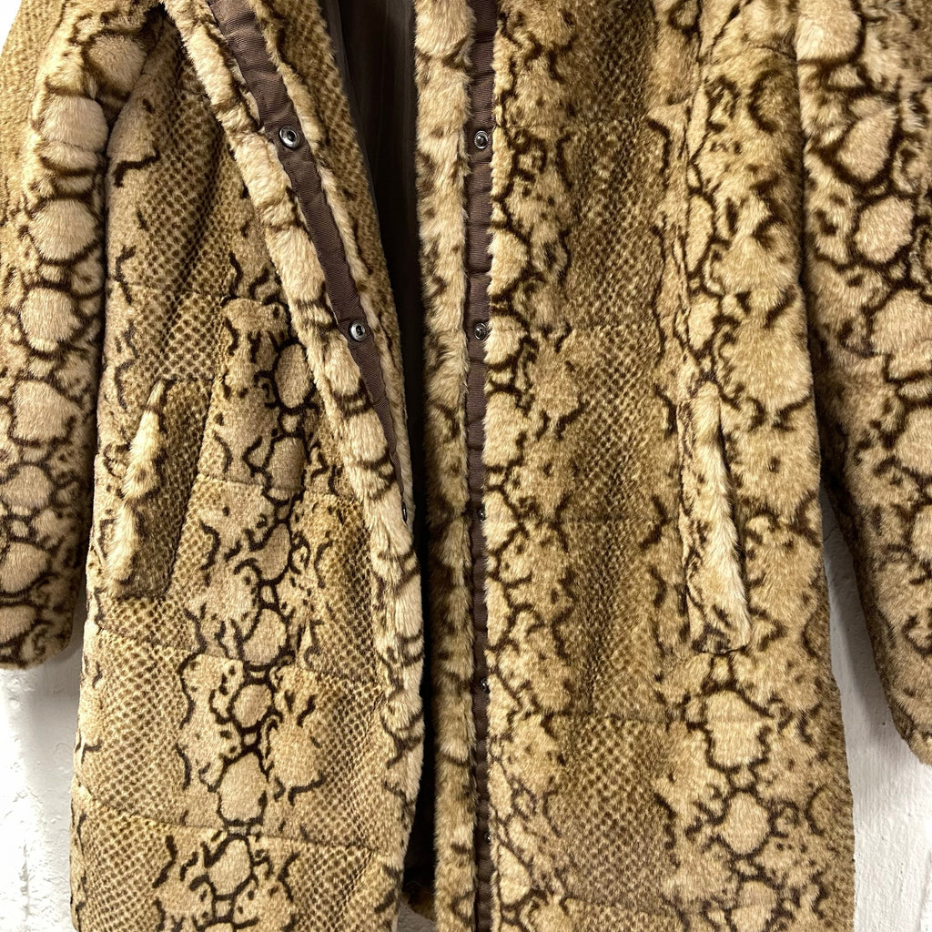 NVLT Furry Jacket Animal Print Small Python Print Puffer Coat