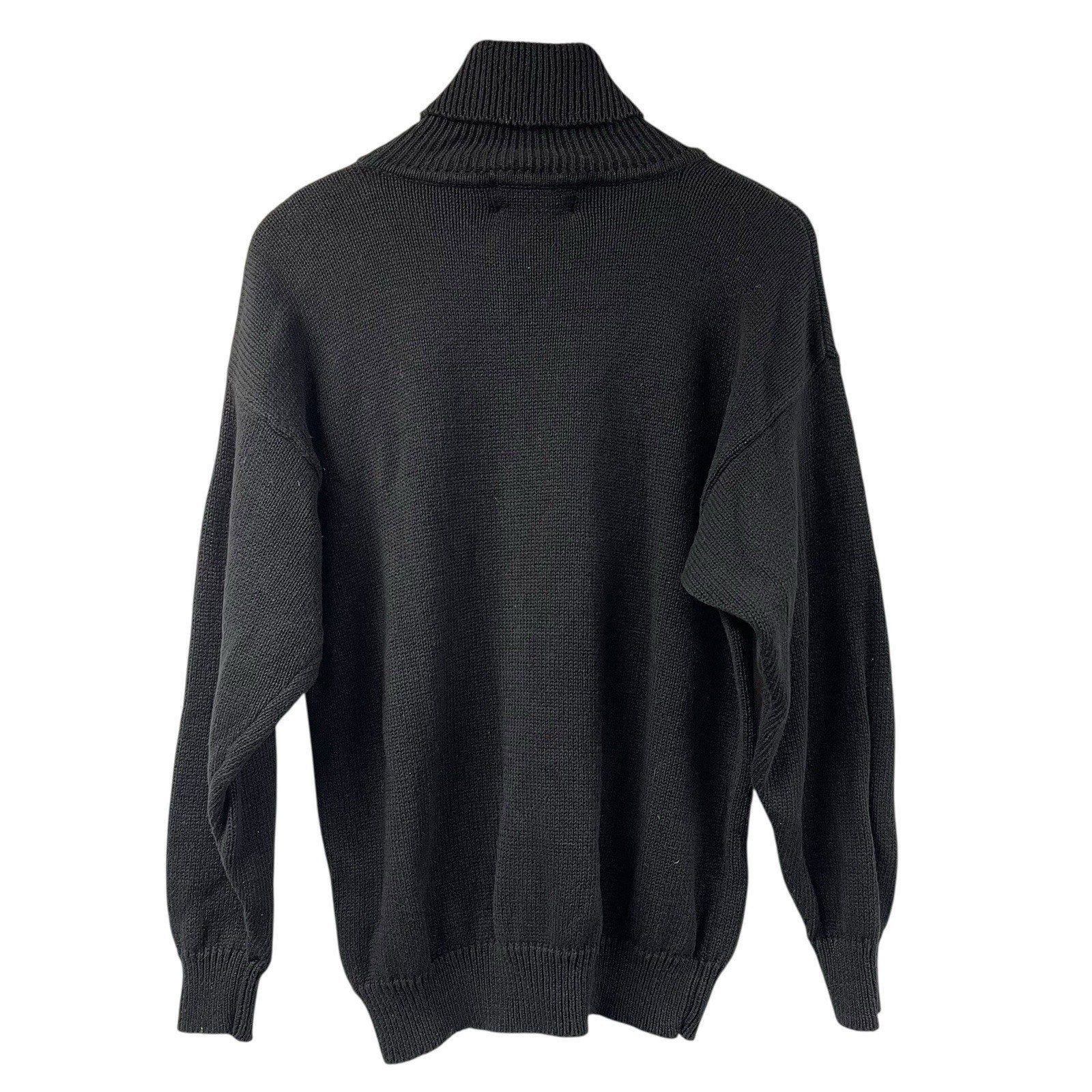 Not So Ugly Christmas Sweater Beaded Snowflakes Turtleneck Black Knit Vintage M