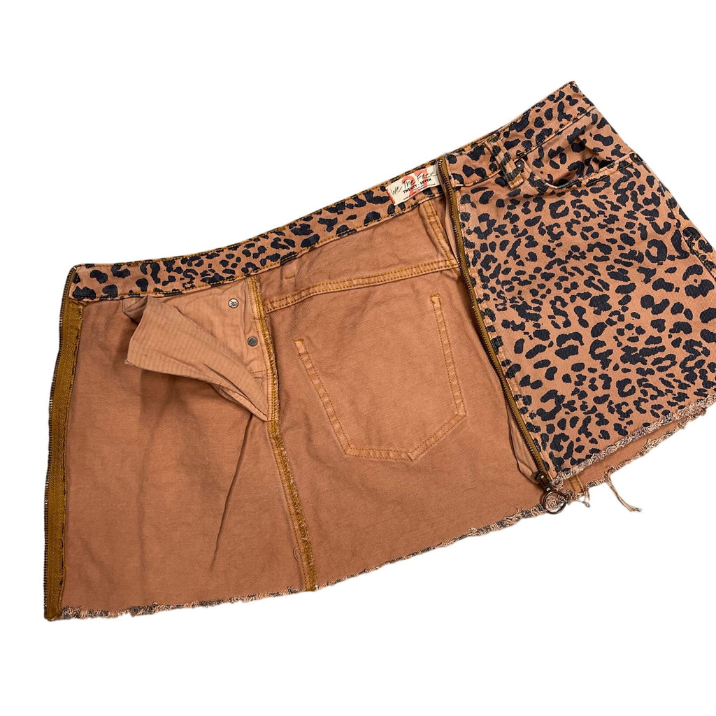 We The Free People Zip Front Skirt Animal Print 27 Leopard Cotton