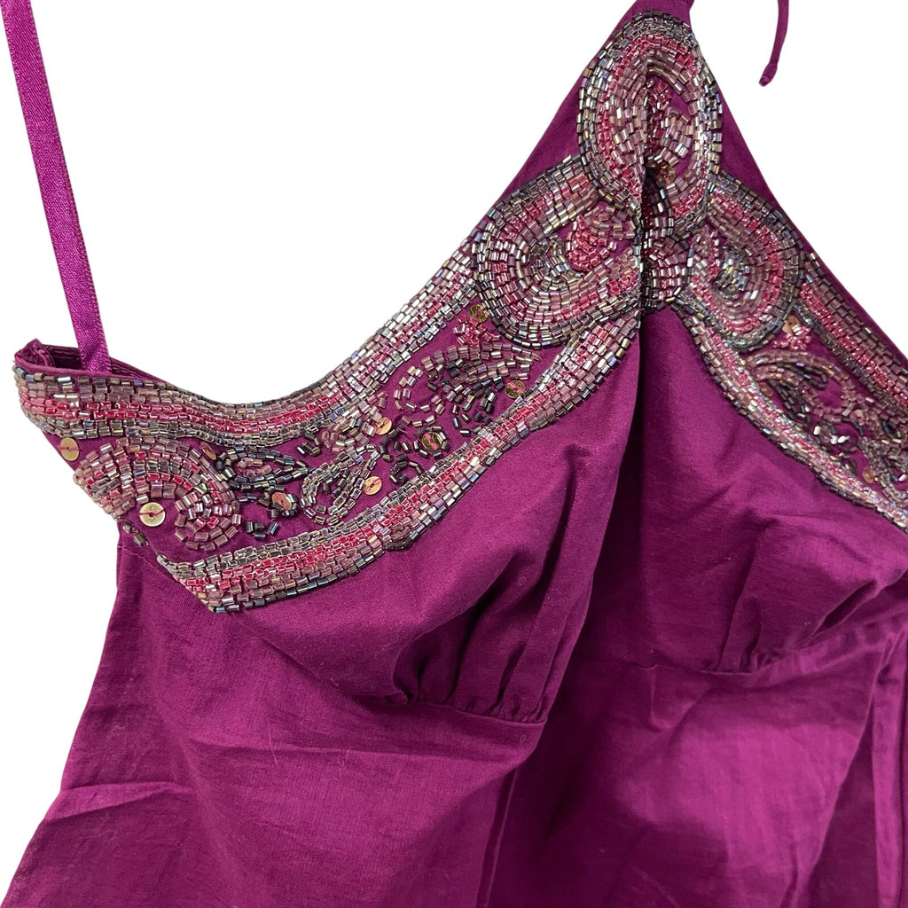 bebe beaded going out top halter purple handkerchief hem small vintage