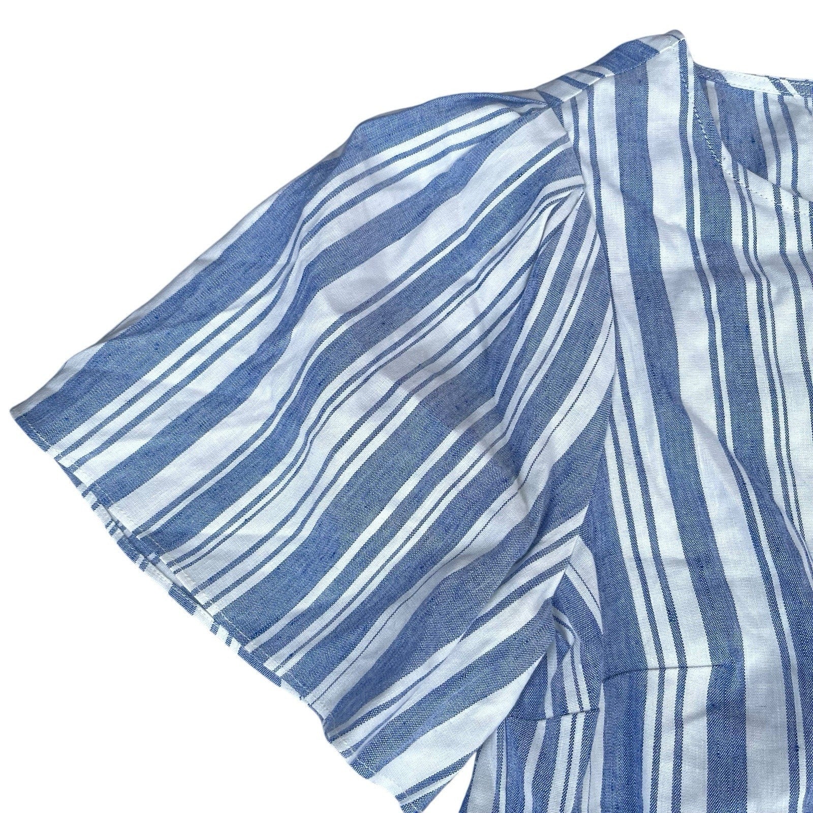 Cabi Wing Top Striped Blue Linen Blend Women’s Top 5343 Small