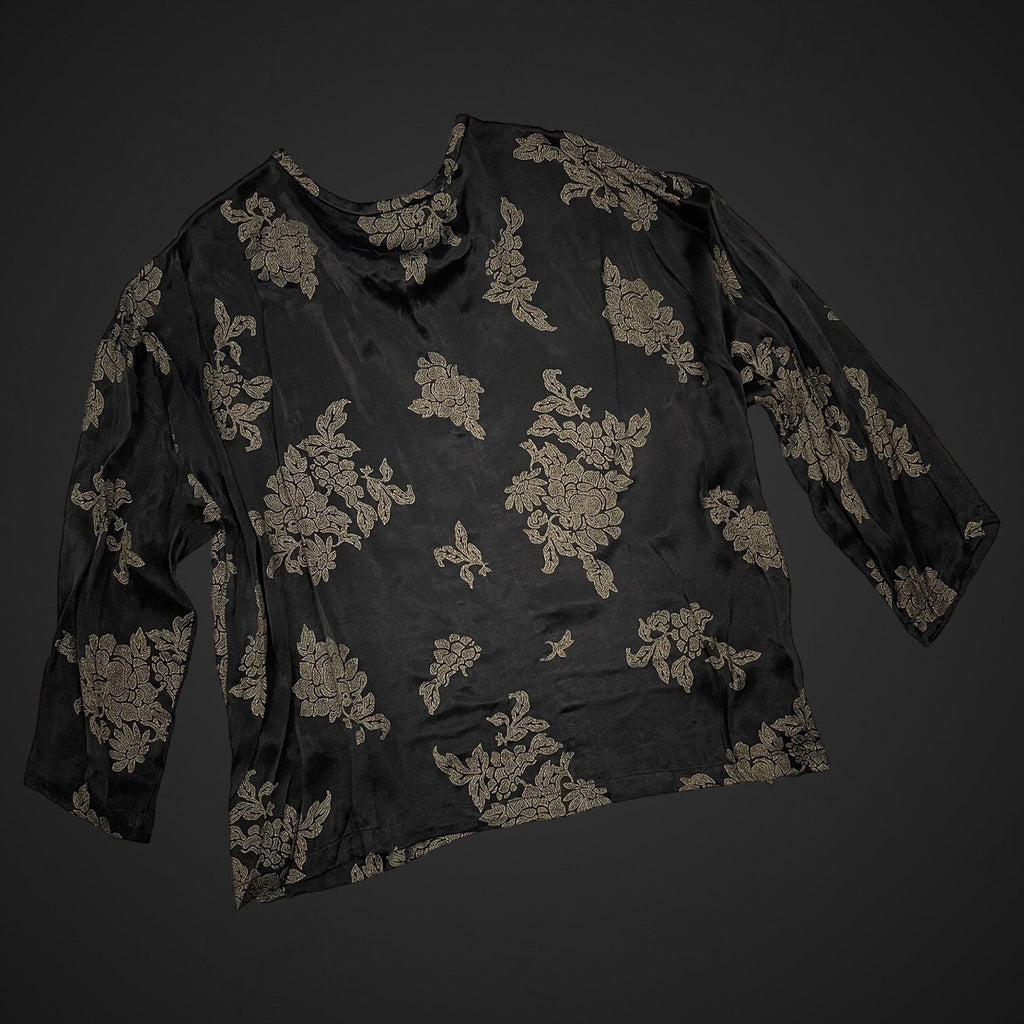 Zara Flowy Top Blouse Cupro Floral Print Black Matte Shiny Medium NWT