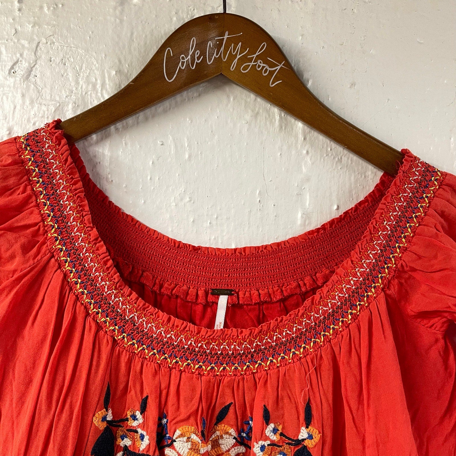 Free People Embroidered Mini Dress Peasant Red Small
