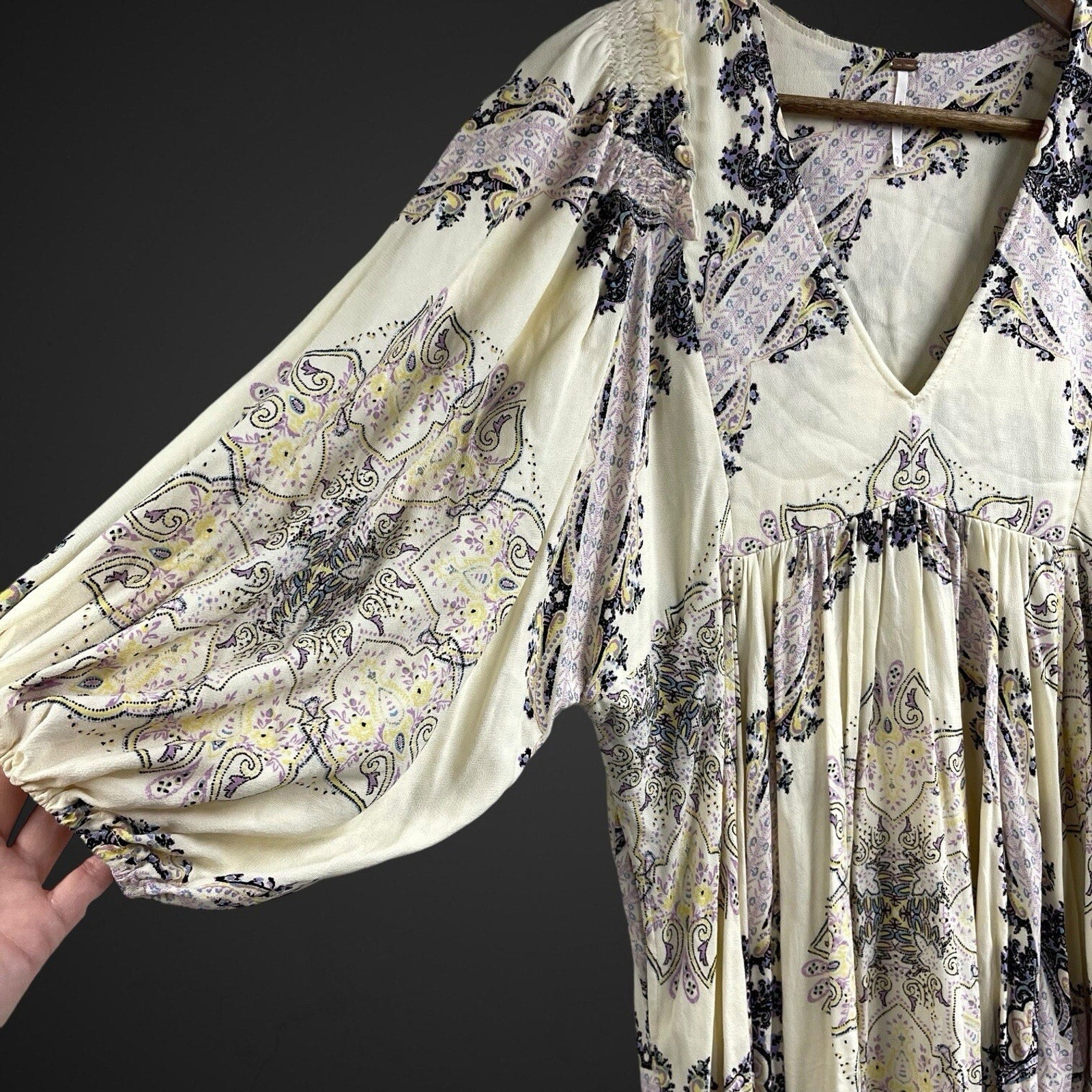 Free People Girl Talk Tunic Top Mini Dress Puff Sleeve Small Boho