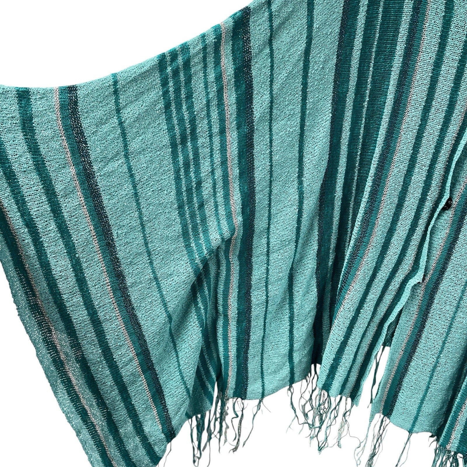 Knit Striped Blue Poncho OS Barbara Who? Fringe Lagenlook