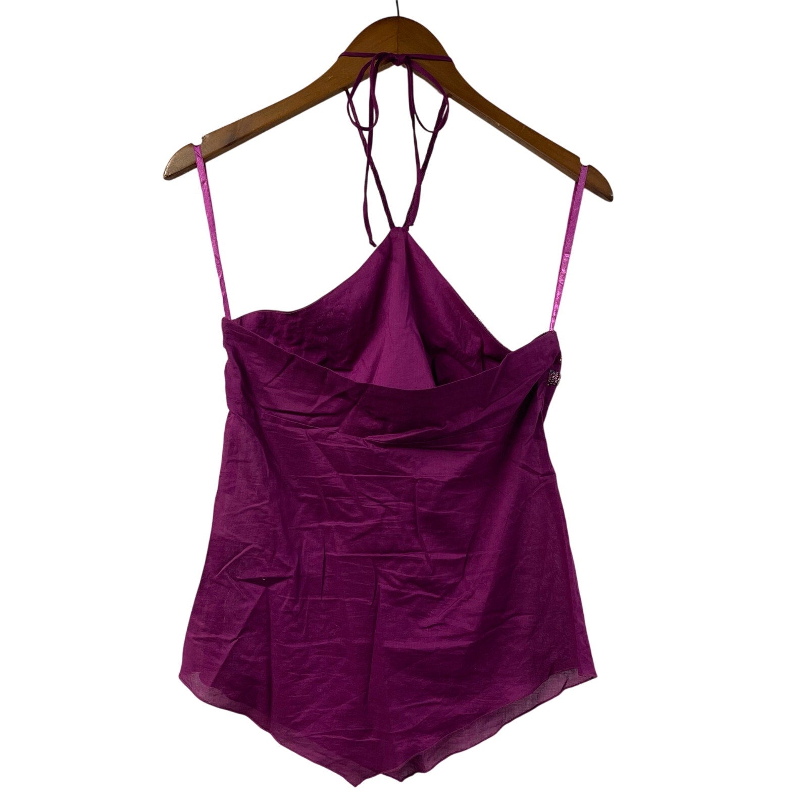 bebe beaded going out top halter purple handkerchief hem small vintage