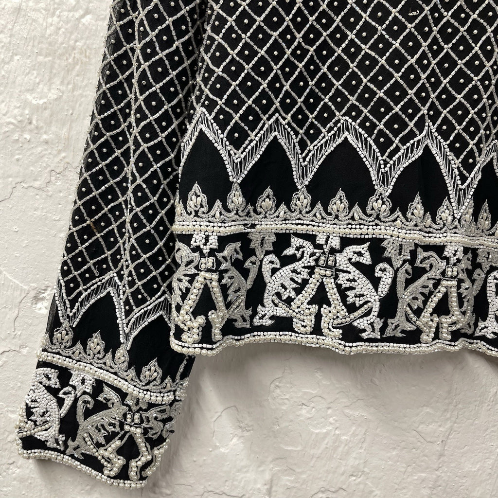 Black And White Beaded Jacket Vintage Party Top Heavy Elegant