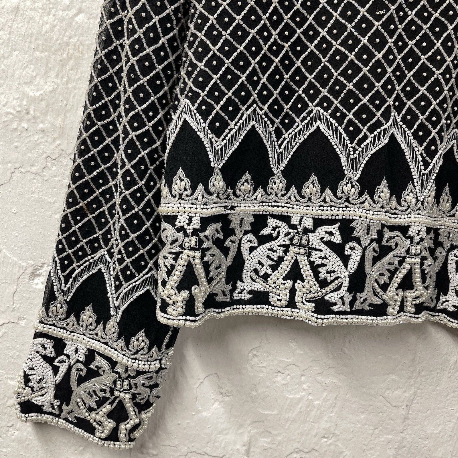 Black And White Beaded Jacket Vintage Party Top Heavy Elegant