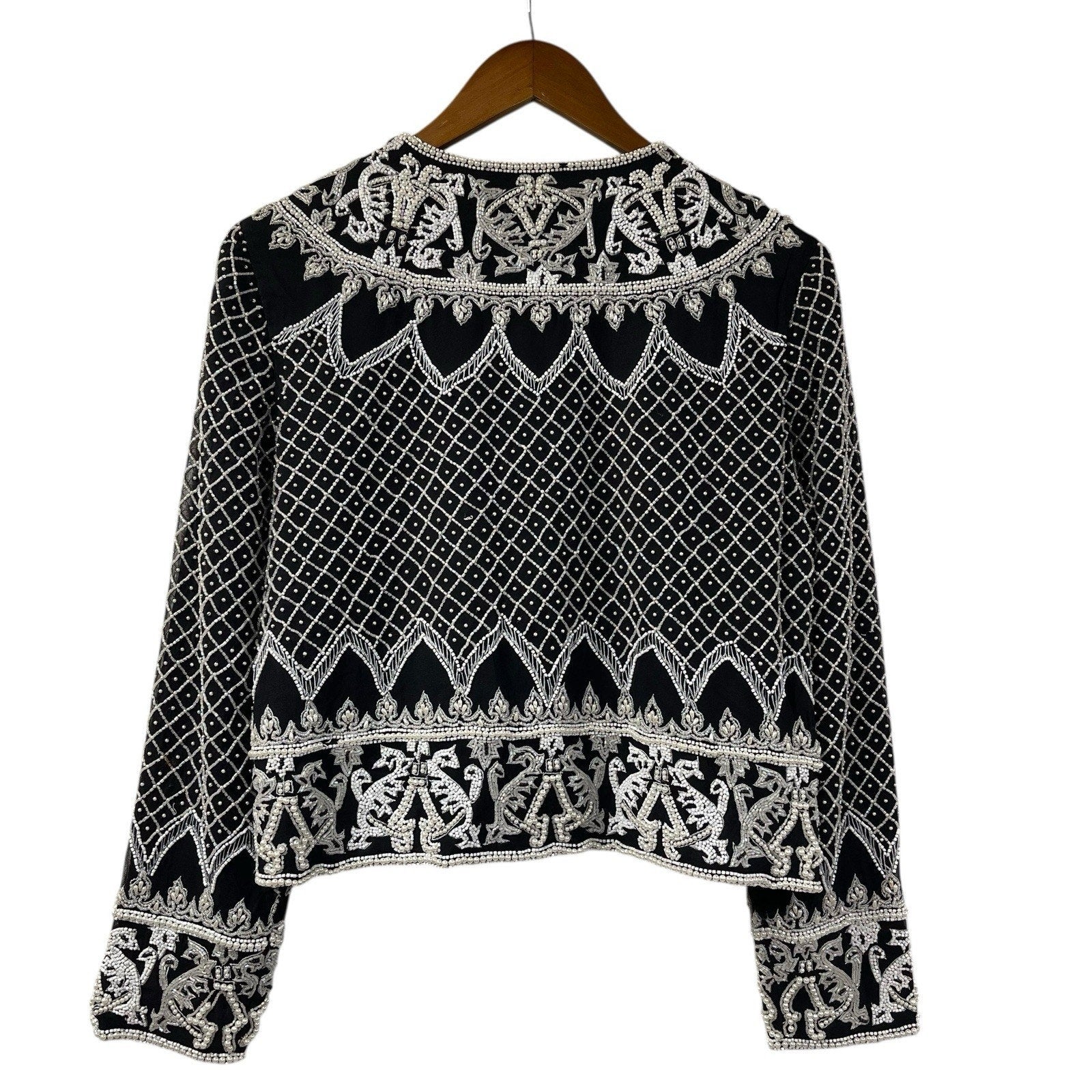 Black And White Beaded Jacket Vintage Party Top Heavy Elegant