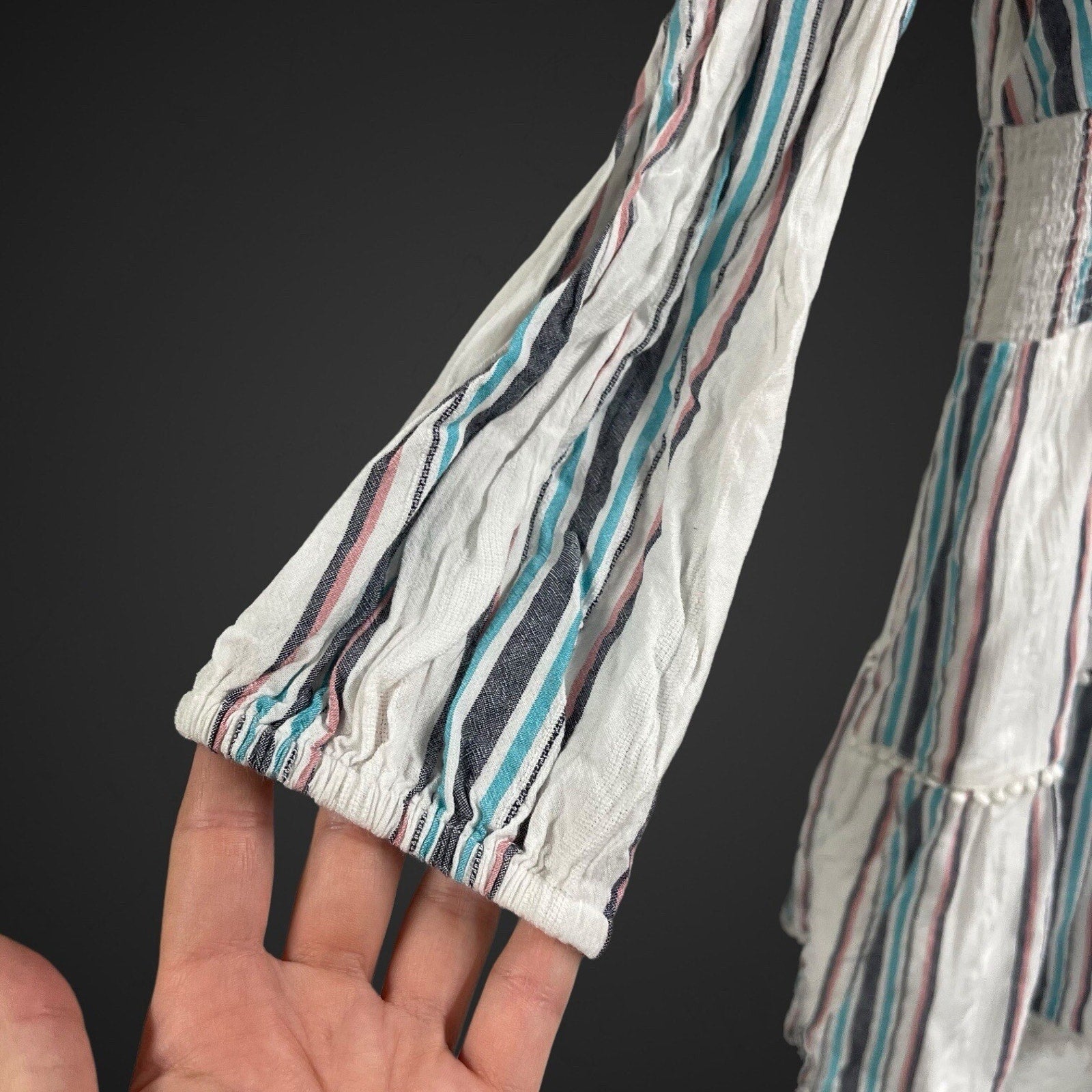 Rahi Long Sleeve Striped Dress Medium White Blue Pink Anthropologie