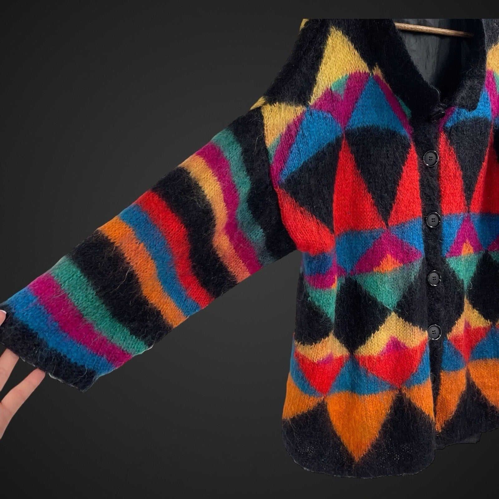 Melinda Coss Original Colorful Knit Sweater Vintage Cardigan Jacket OS